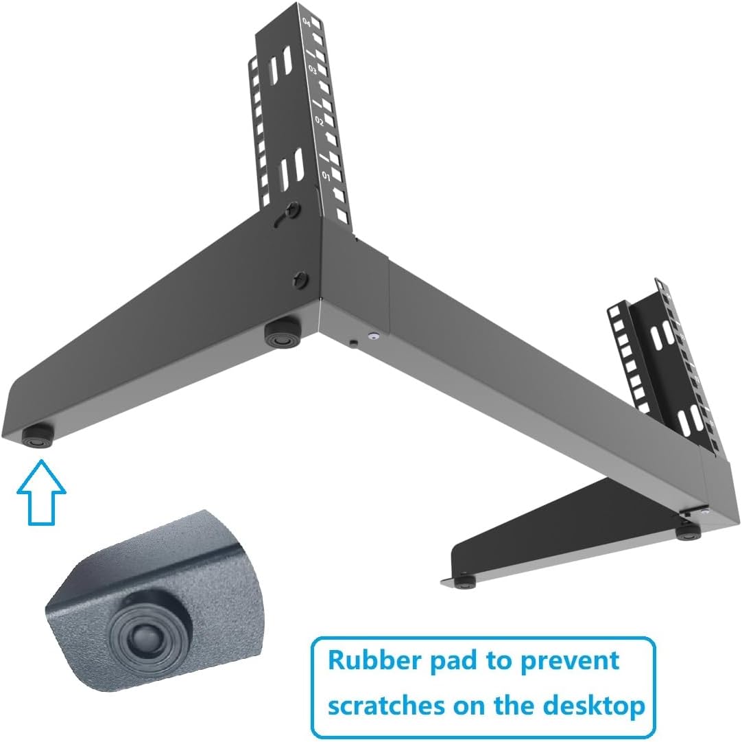 JINGCHENGMEI 4U Desktop Network Rack 19 inches Small Open Frame Rack 2 Post Free-Standing Tabletop Rack for Server, Patch Panel, Data, AV, IT,Studio or Networking Equipments (4U)
