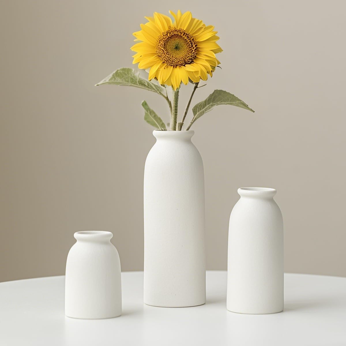 Ceramic Vase Set-3, Small Flower Vases for Decor, Modern Boho Farmhouse Style, Decorative Shelf Vases for Pampas Grass & Dried Flowers, Distressed Finish (White)