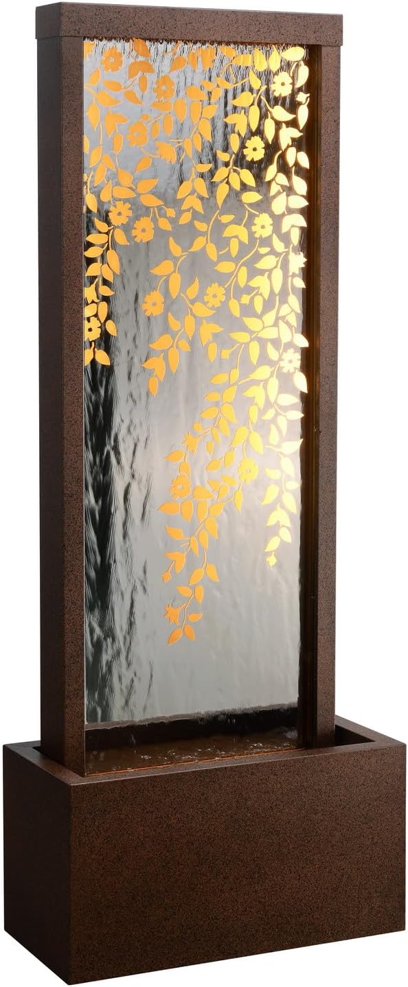 46" H Fountains Outdoor Indoor Tall Waterfall Fountain with LED Lights Large Modern Mirror Fountain for Garden,Patio,Backyard,Home