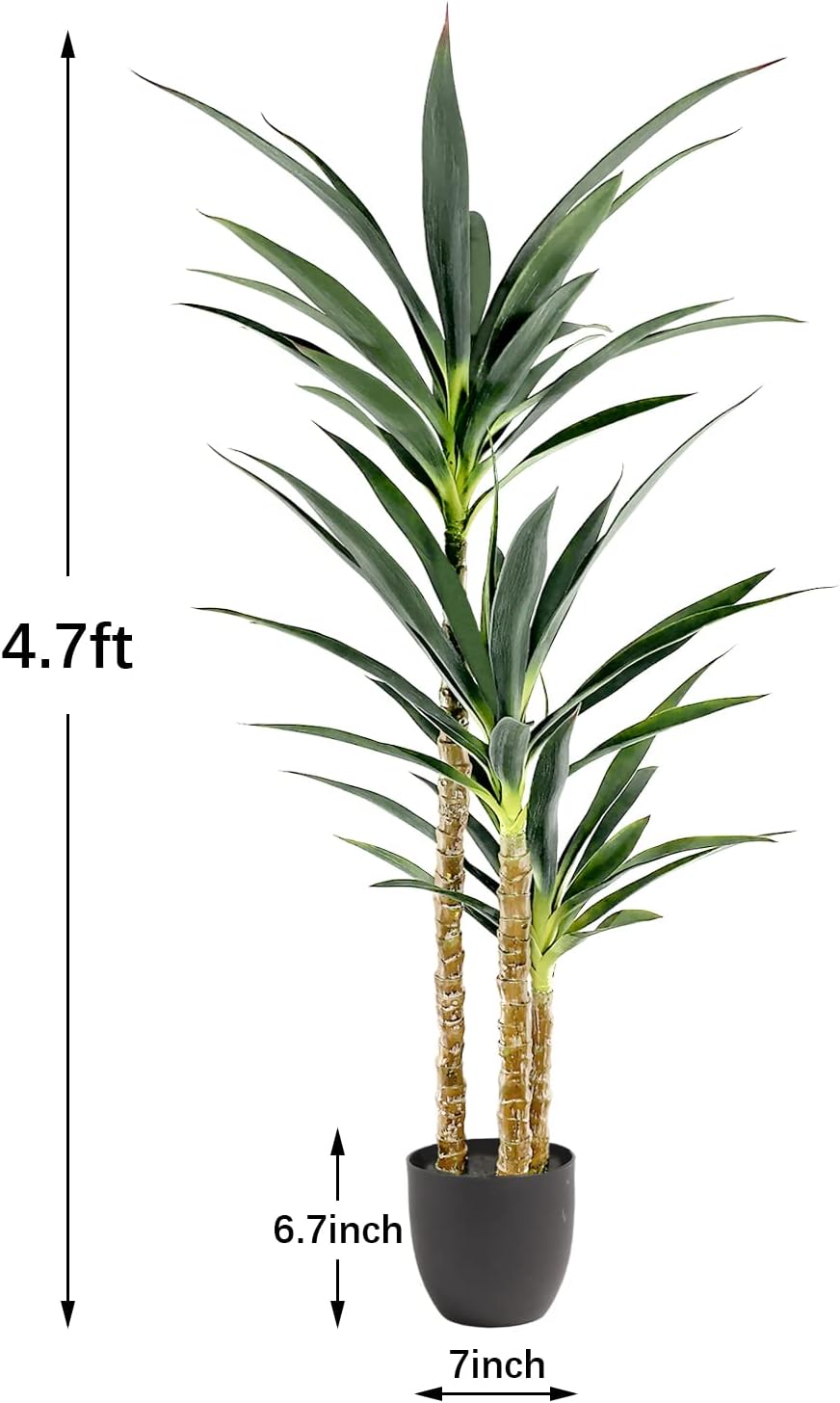 Artificial Tree 4.7Ft Faux Agave Plant with 3 Heads in Plastic Pot Fake Tree for Home Decor Indoor or Outdoor Office Decoration Housewarming Gift (4.7 Feet-2 Pack)
