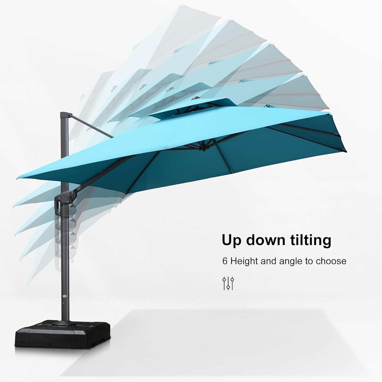 PURPLE LEAF 9' X 12' Patio Umbrella with Base Outdoor Rectangle Umbrella Large Cantilever Umbrella Heavy Duty Outdoor Market Umbrella for Garden Deck Backyard Pool Turquoise Blue