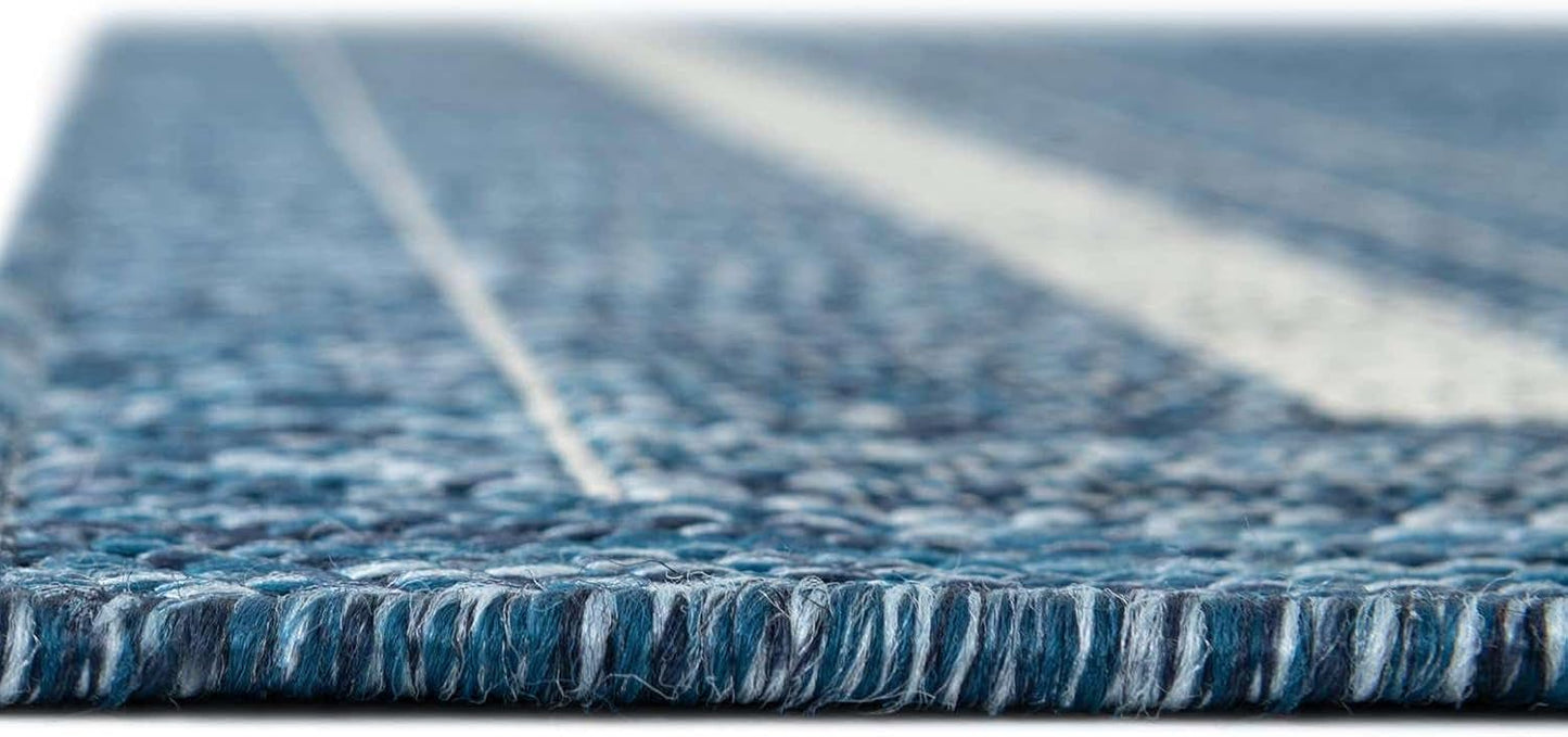 Unique Loom Outdoor Border Collection Area Rug - Soft Border (5' 3" x 7' 1" Rectangle Blue/Ivory)