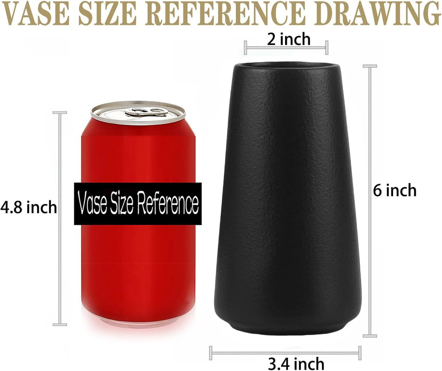 Simple Vase for Flowers Plants, Matte Vases for Modern Table Shelf Home Decor Wedding Boho Decor, 6" H Frosted Elegant Ceramic Vase for Pampas Grass Fluffy Stem Bouquet Lavender Flowers (Black, 4)