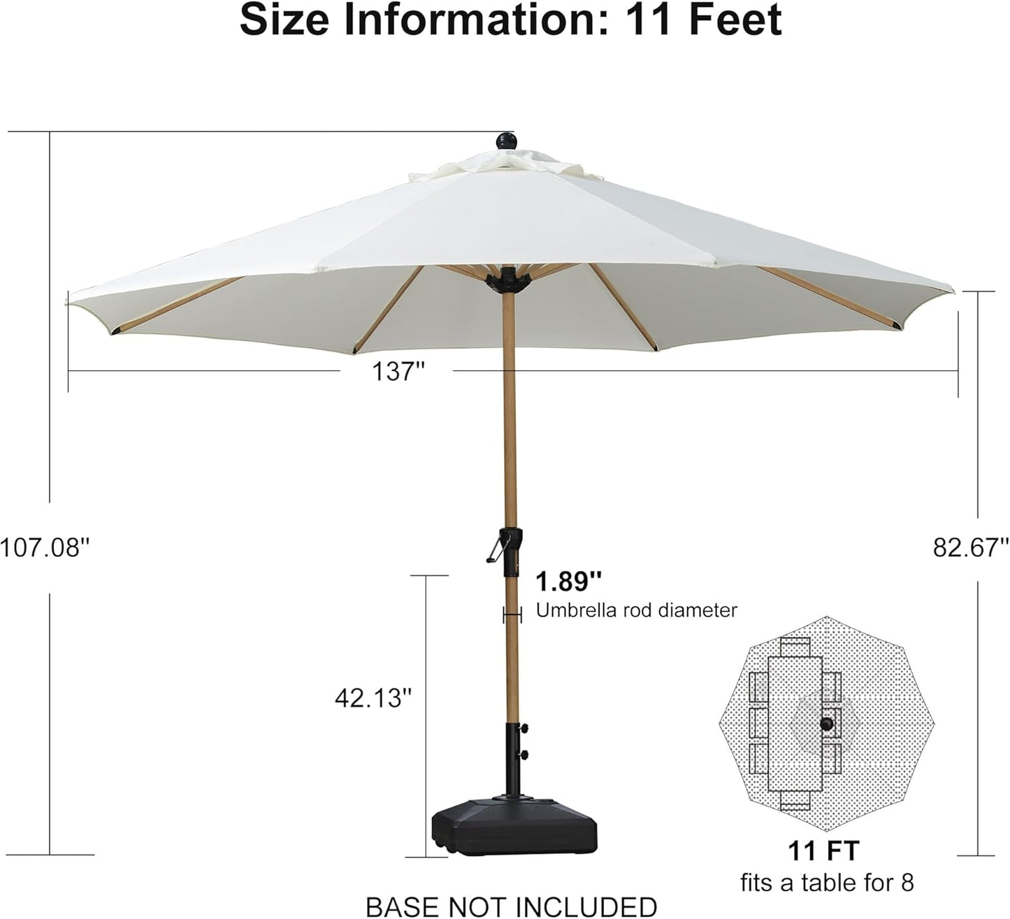 PURPLE LEAF 11 Feet Patio Umbrella Outdoor Table Umbrella Round Aluminum Market Umbrella with 8 Sturdy Ribs & Crank Commercial Outdoor Umbrellas for Garden Deck Patio, Cream
