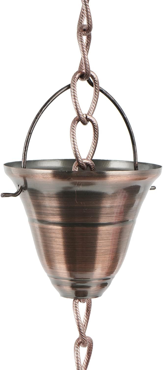 DUSVALLY Rain Chain, 8FT Bell Metal Rain Chain, Functional and Decorative Replacement for Gutter Downspouts, Divert Water and Home Display, Adjustable, Antique Gold