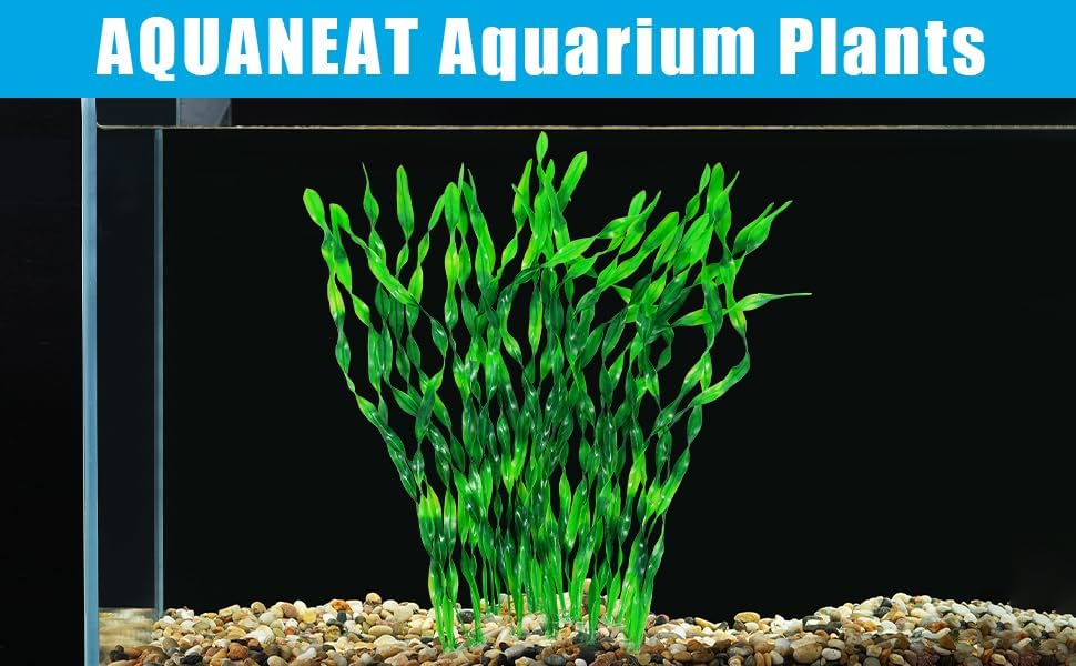 AQUANEAT Fish Tank Artificial Plants, Aquarium Plastic Seaweed Decorations, 23.5Inch Tall Fake Green Accessories, 10 Packs