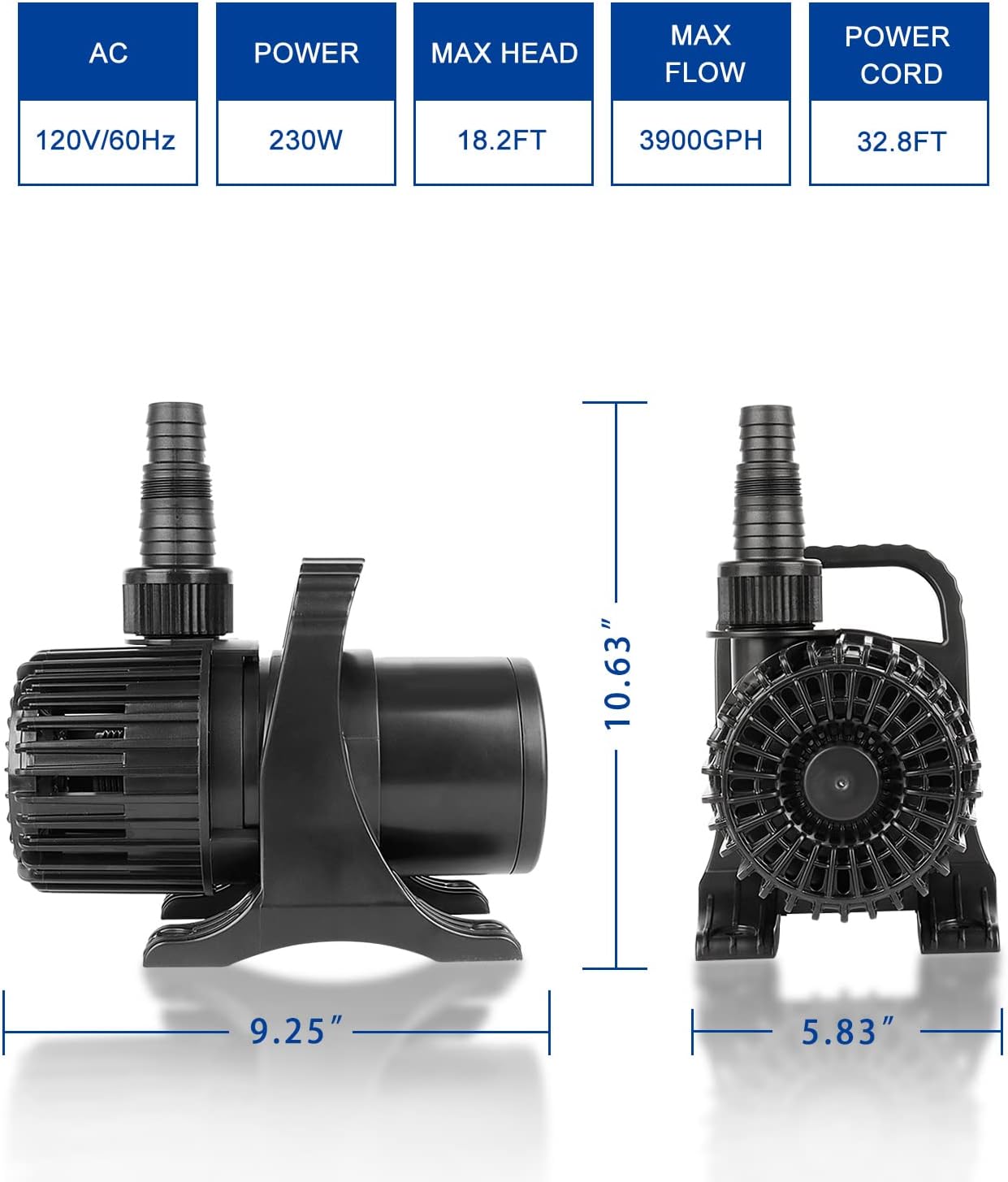OYO WATER Outdoor Large 3900gph-230W 32.8FT Pond Water-fall & Kio Fish Fountain-s &Garden Pump Submersible IPX8: Long 32.8FT Cord Smart-er & Quieter Duck & Yard &Patio Ponds Pumps, 1 Barrier Pump Bag