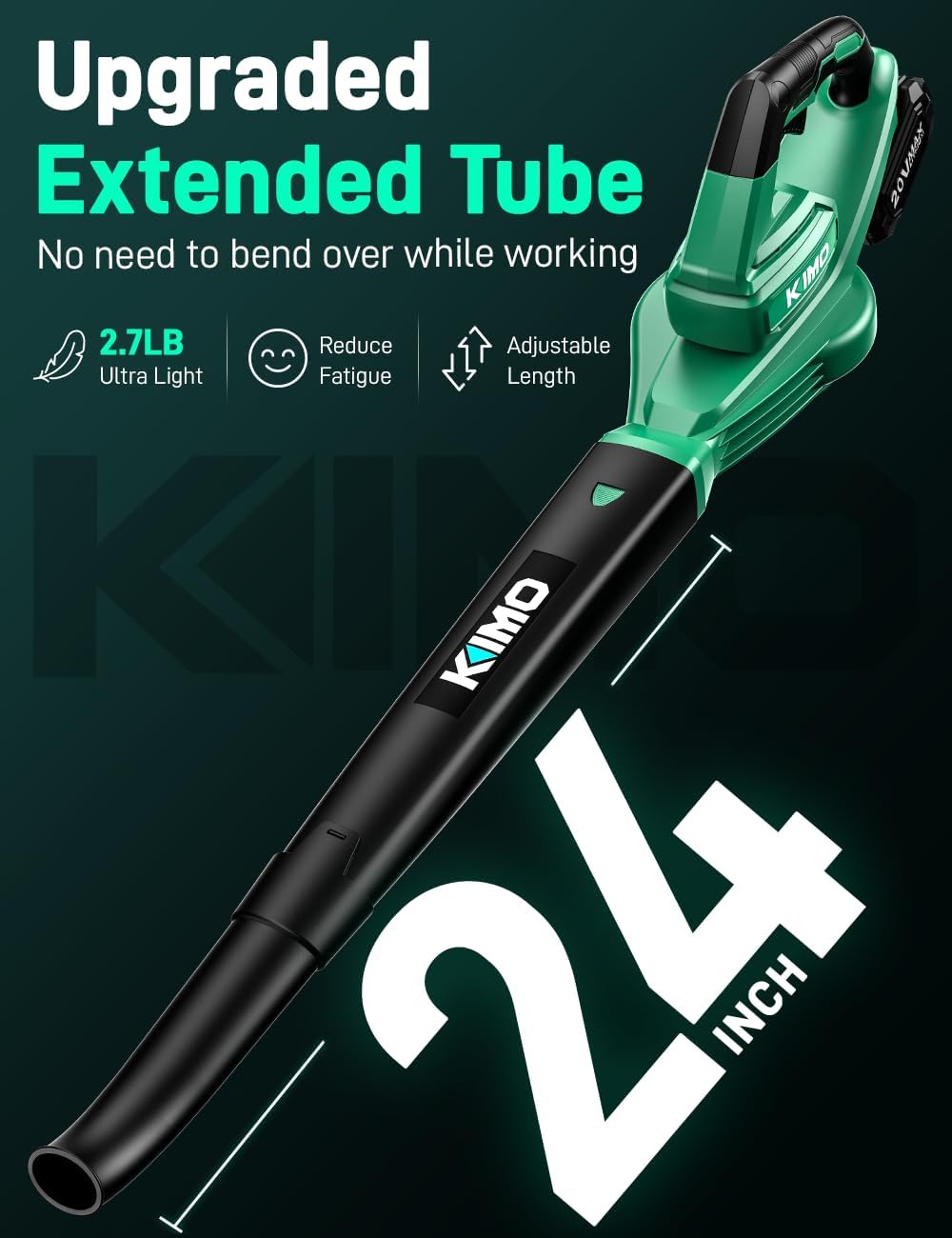 KIMO Leaf Blower Cordless with Battery and Charger, 2 Pack Batteries, Extension Tube, 20000 RPM Variable Speed, Lightweight Cordless Leaf Blower, Battery Operated Leaf Blowers for Lawn Care and Patio