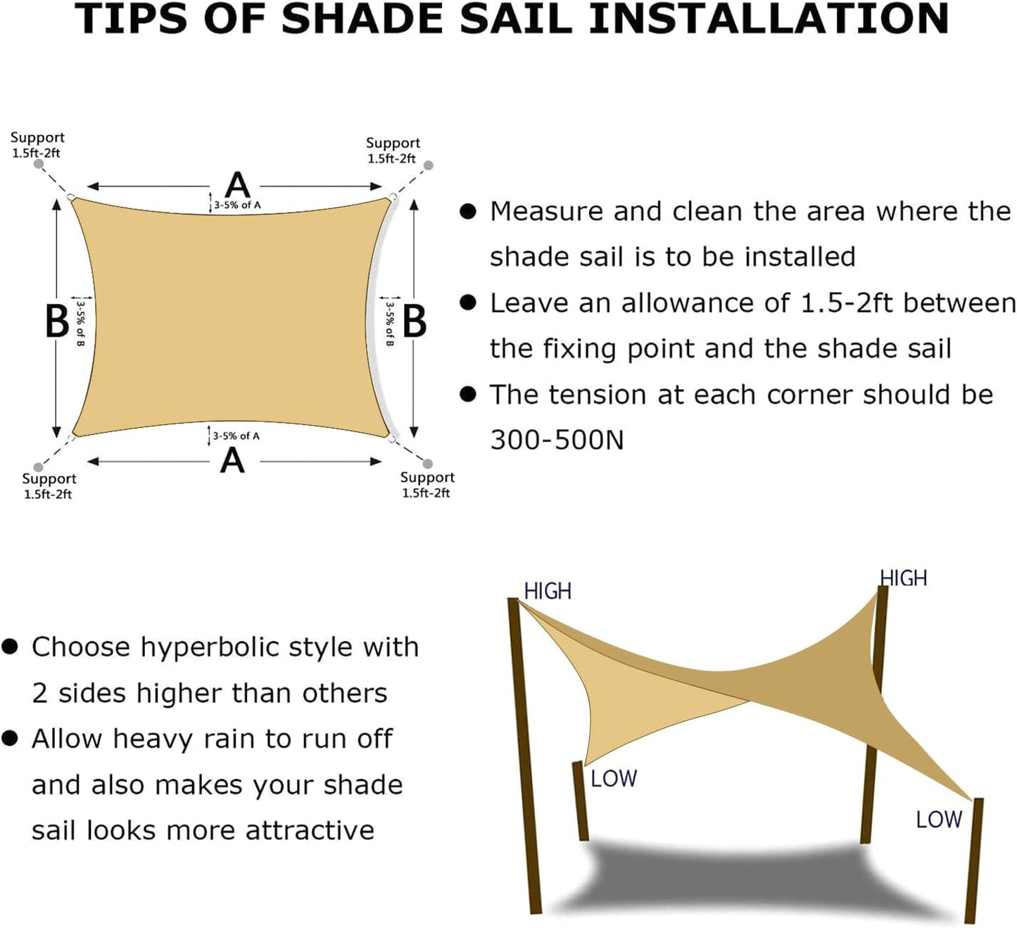 KANAGAWA 6'X22' Sand Custom Size Sun Shade Sail Rectangle UV Block Canopy Cover for Patio Backyard Lawn Garden Outdoor (Customized Available)