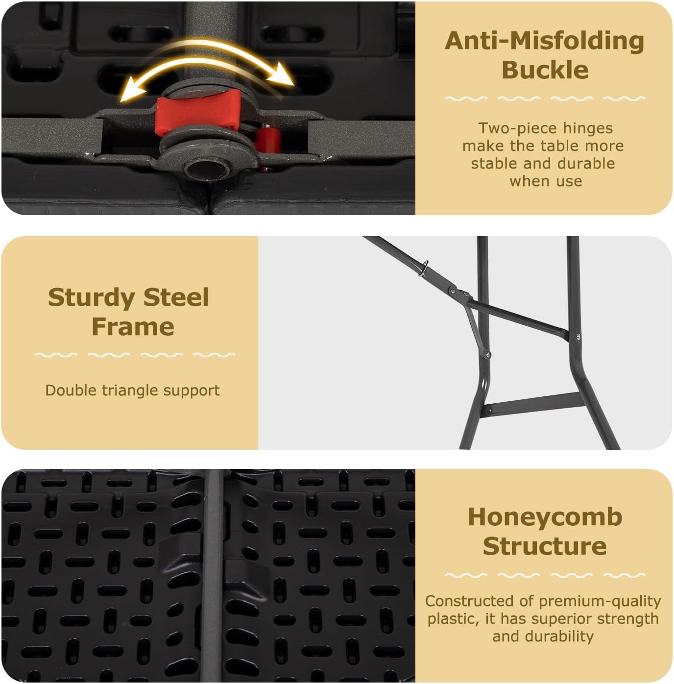 6FT Folding Table, Heavy Duty Plastic Table Portable Fold-in-Half Utility Table Indoor Outdoor Picnic Table w/Handle & Lock for Camping BBQ Party Wedding Market Events, Black Ratten