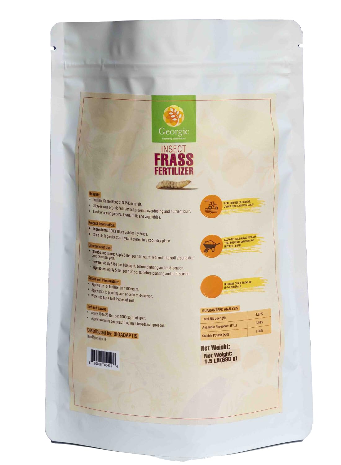 Insect Frass Fertilizer -100% Organic All-Purpose Plant Food & Soil Amendment, Natural Nutrients for Houseplants, Gardens & Lawns(1.5 lb)