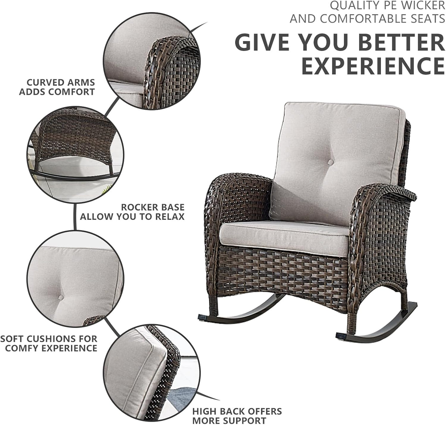 HUMMUH 7-Piece Outdoor Patio Furniture PE Wicker Patio Conversation Set,High Back Patio Couch with Ottomans Outdoor Rocking Chairs with Tables for Backyard,Porch,Deck