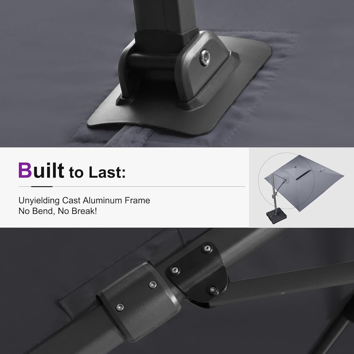 PURPLE LEAF 10FT Cantilever Outdoor Umbrellas Large Patio Umbrella Hanging Double Top Square Offset Umbrella with 360°Rotation Tilting Umbrella Outdoor Patio, Grey