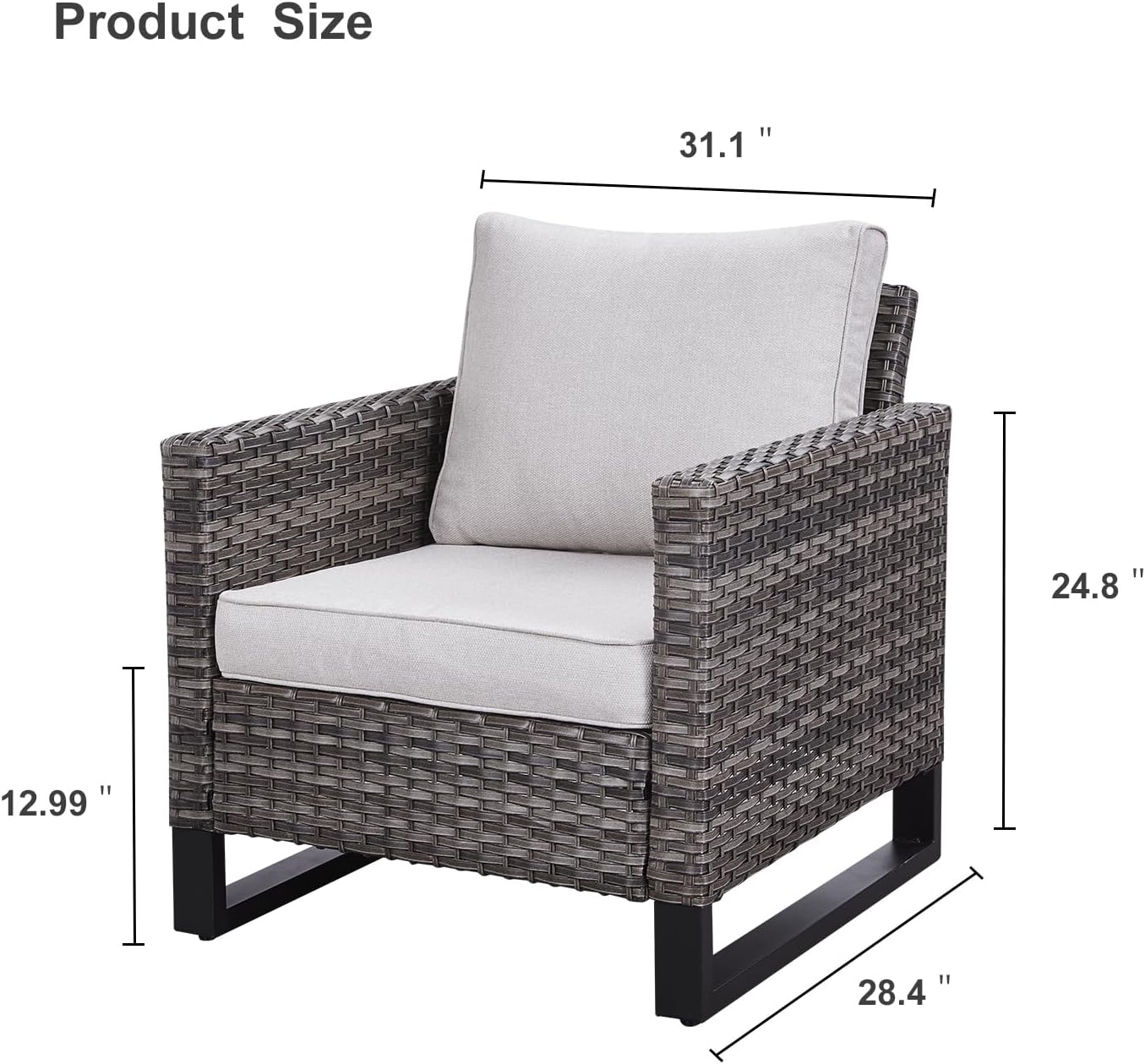 HUMMUH Outdoor Chairs PE Wicker Patio Dining Chairs Set of 2 High Back Metal Frame Porch Chairs with 4 inch Seat Cushions