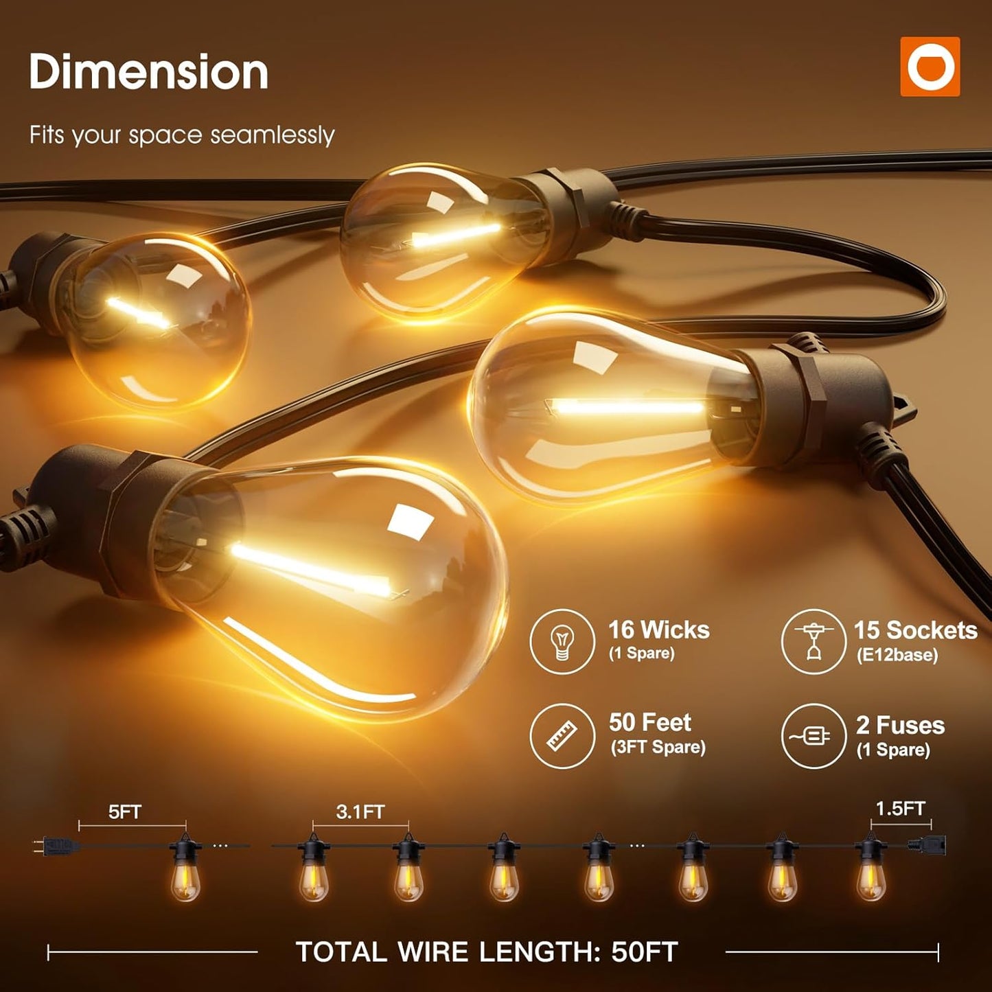 addlon 50FT LED Outdoor String Lights with Edison Shatterproof Bulbs, Weatherproof Strand, Commercial Grade Patio Lights, Decorative for Garden or Patio, Black