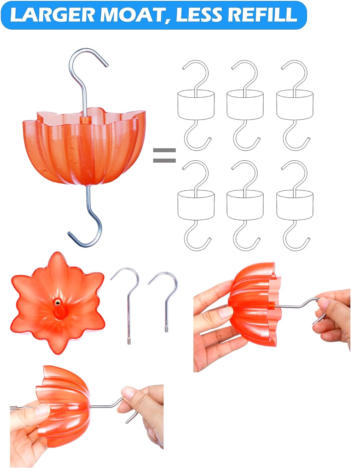 Ant Moat for Hummingbird Feeders, Vintage Style Humingbird Feeder Ant Guard & Stopper (Red 4 Pack)