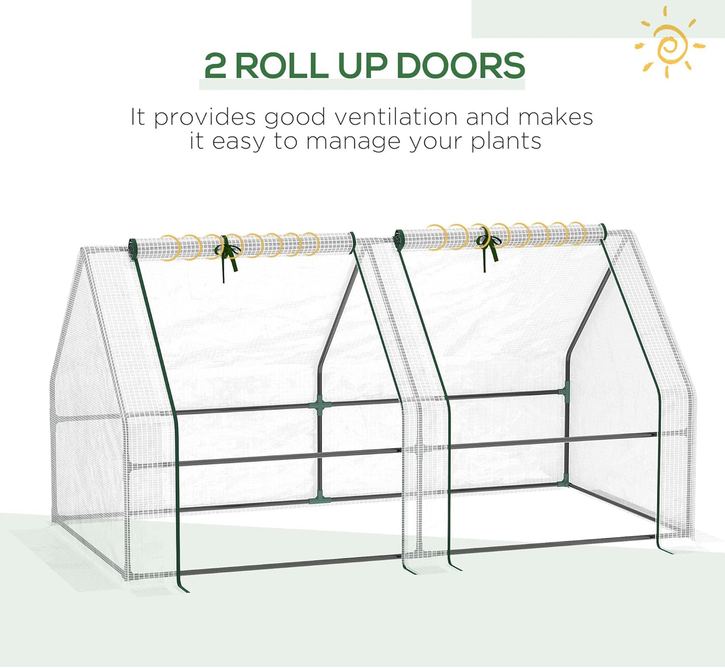 Outsunny 6' x 3' x 3' Mini Greenhouse with Zippered Doors & Roll-up Windows, Portable Plant Hot House with Durable PE Cover, Water Resistant, UV Protected for Outdoor Flowers, Vegetables, White