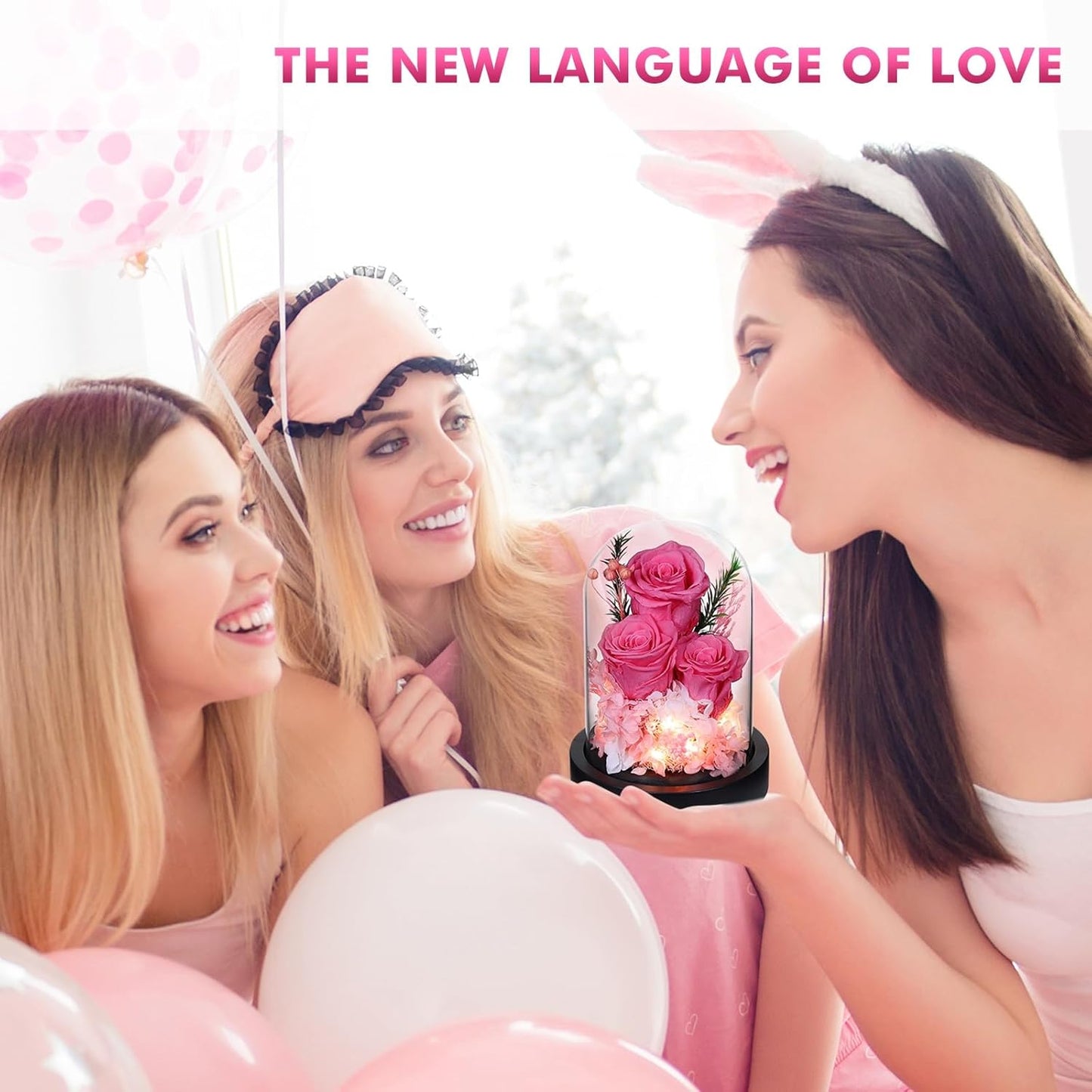 Mothers Day Flowers Gifts for Mom,Pink Forever Preserved Roses in Glass Dome, Anniversary Valentines Day Birthday Gifts for Wife Grandma Women Daughter Mother Her