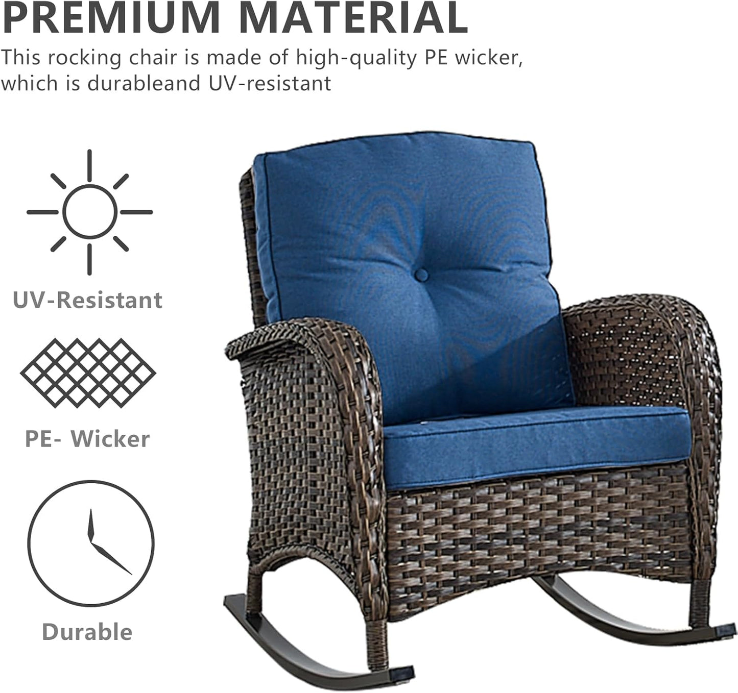 HUMMUH Patio Furniture 7-Piece PE Wicker Outdoor Conversation Set,All-Weather Swivel and Rocking Chairs,Glider Loveseat,Coffee Tables for Backyard,Poolside,Deck