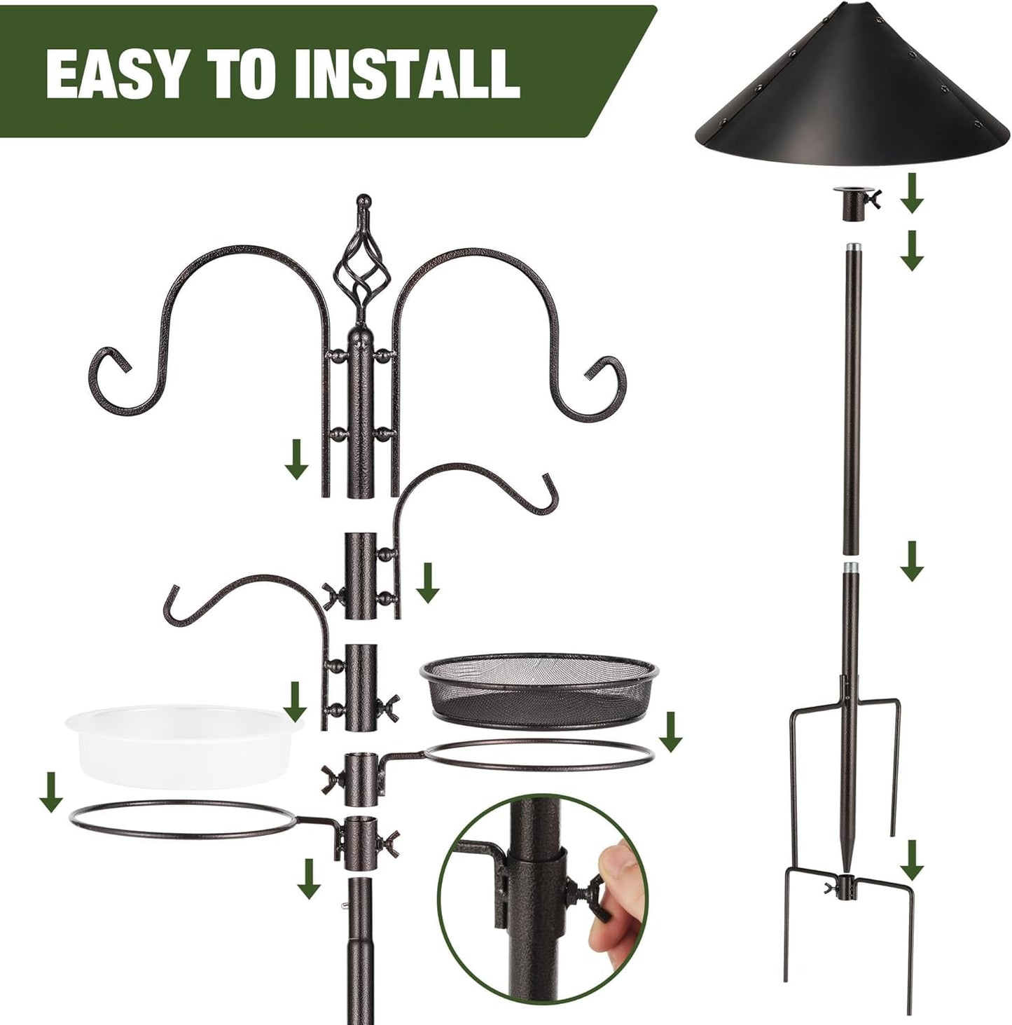 ERYTLLY Bird Feeders Bird Feeding Station Kit Bird Feeding Pole Wild Bird Feeder Hanging Kit with Squirrel Guard Baffle Suet Cage Tube Bird Feeder Planter Hanger Multi Feeder for Attracting Wild Birds