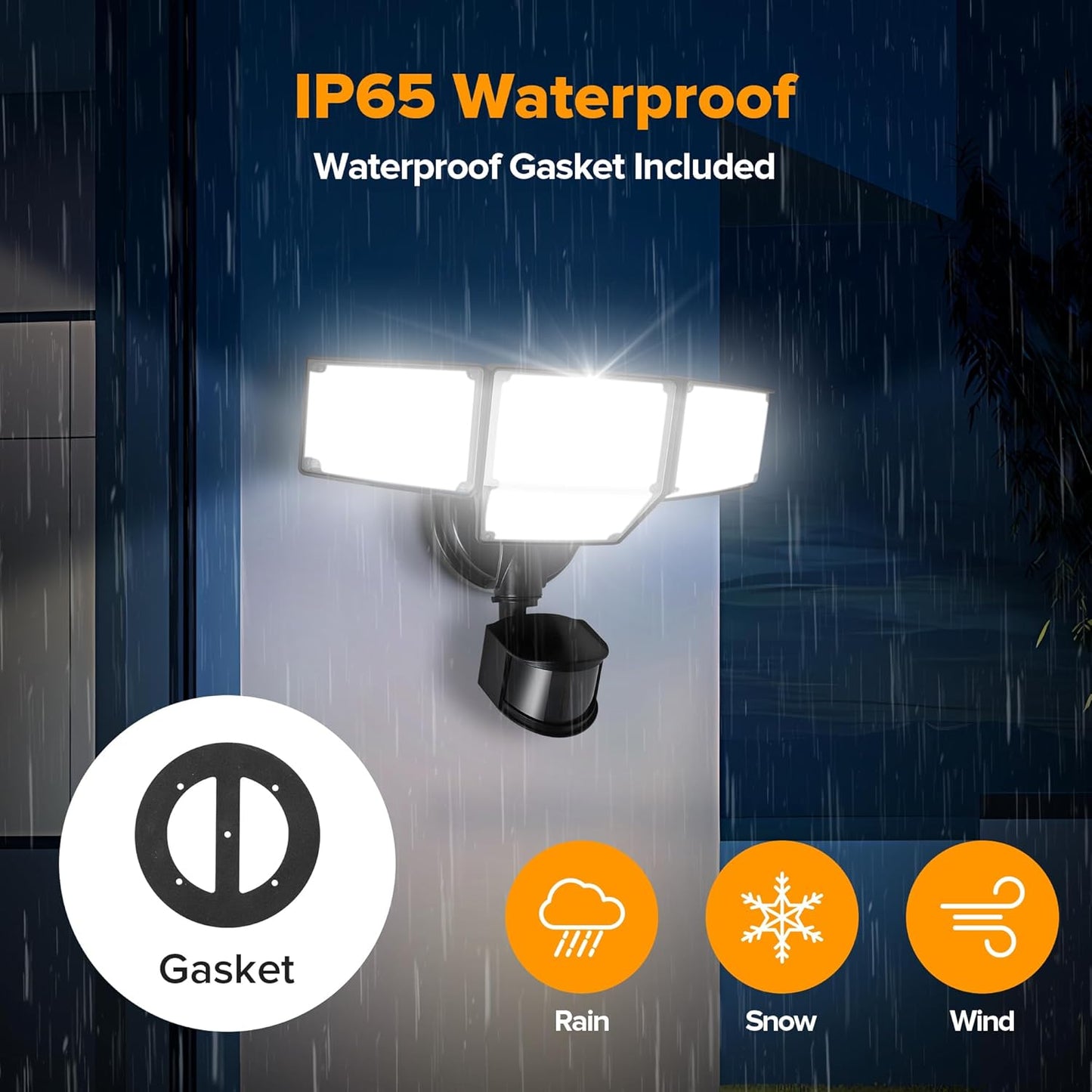 LUTEC 80W 9000LM LED Security Light Motion Sensor Outdoor Lights, 4 Head LED Flood Lights Outdoor 5000K Daylight, IP65 Waterproof, Motion Detected Lights for Outside, House, Garage, Yard (Black)
