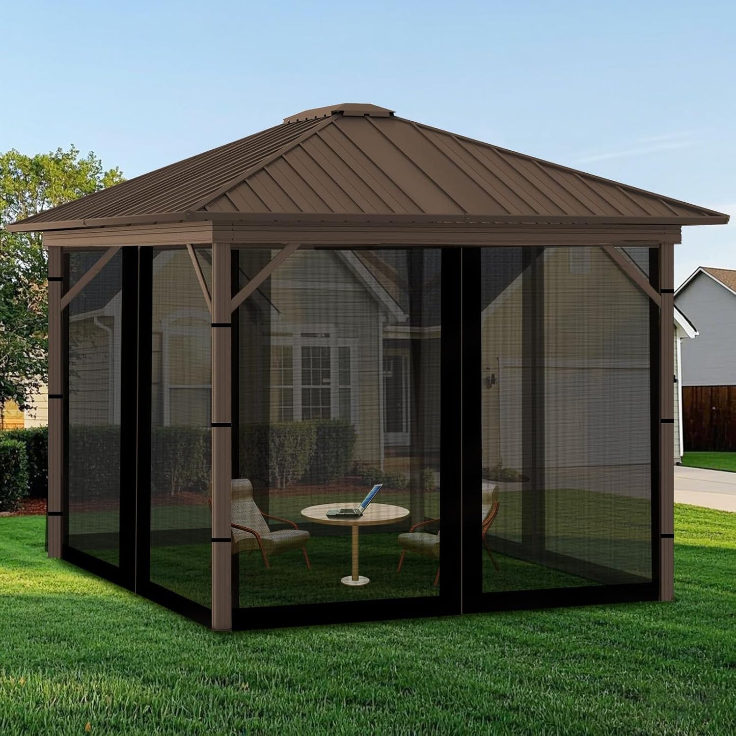 Replacement Gazebo Mosquito Netting 10' x 10',Universal Netting for Canopy Tent,4-Panel with Zipper for Outdoor Patio,Backyard (Mosquito Net Only,Black)