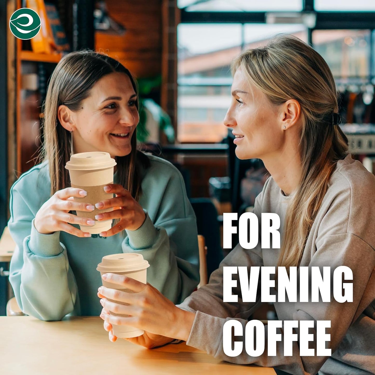 ECO SOUL 100% Compostable Coffee Cups With Lids & Sleeves - 12 Oz (100 Counts) To Go Coffee Disposable Bagasse Cups |Sturdy & Eco-Friendly Cups for Cafes, Party, Office