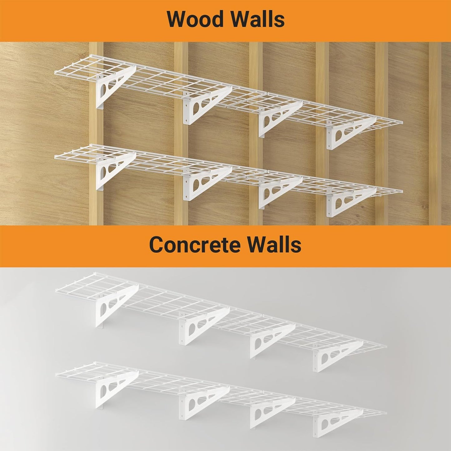 1x6 ft Garage Shelving, 2-Pack Wall-Mounted Shelves for Garage, Kitchen, Pantry Storage, 600 lbs Total Load Capacity Wall Shelving, White