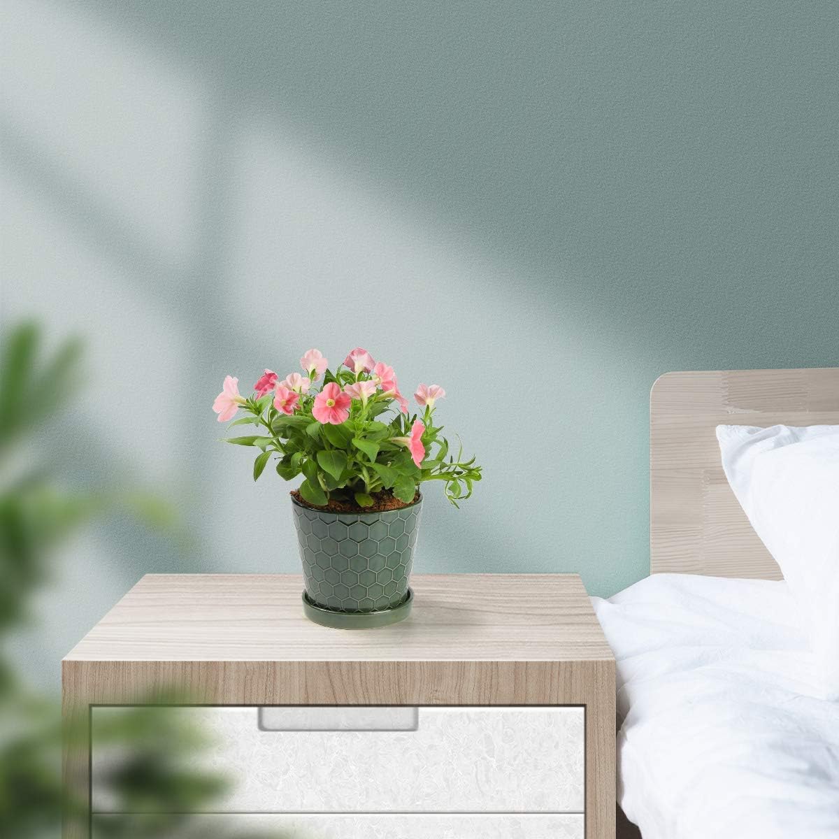 Ceramic Plant Pots,4+5+6 Inch Pots for Indoor Plants,Planters with Drainage Holes and Ceramic Tray, Indoor Flower Pots Gardening Home Desktop Office Windowsill Decoration Gift,Set of 3 (Patina)