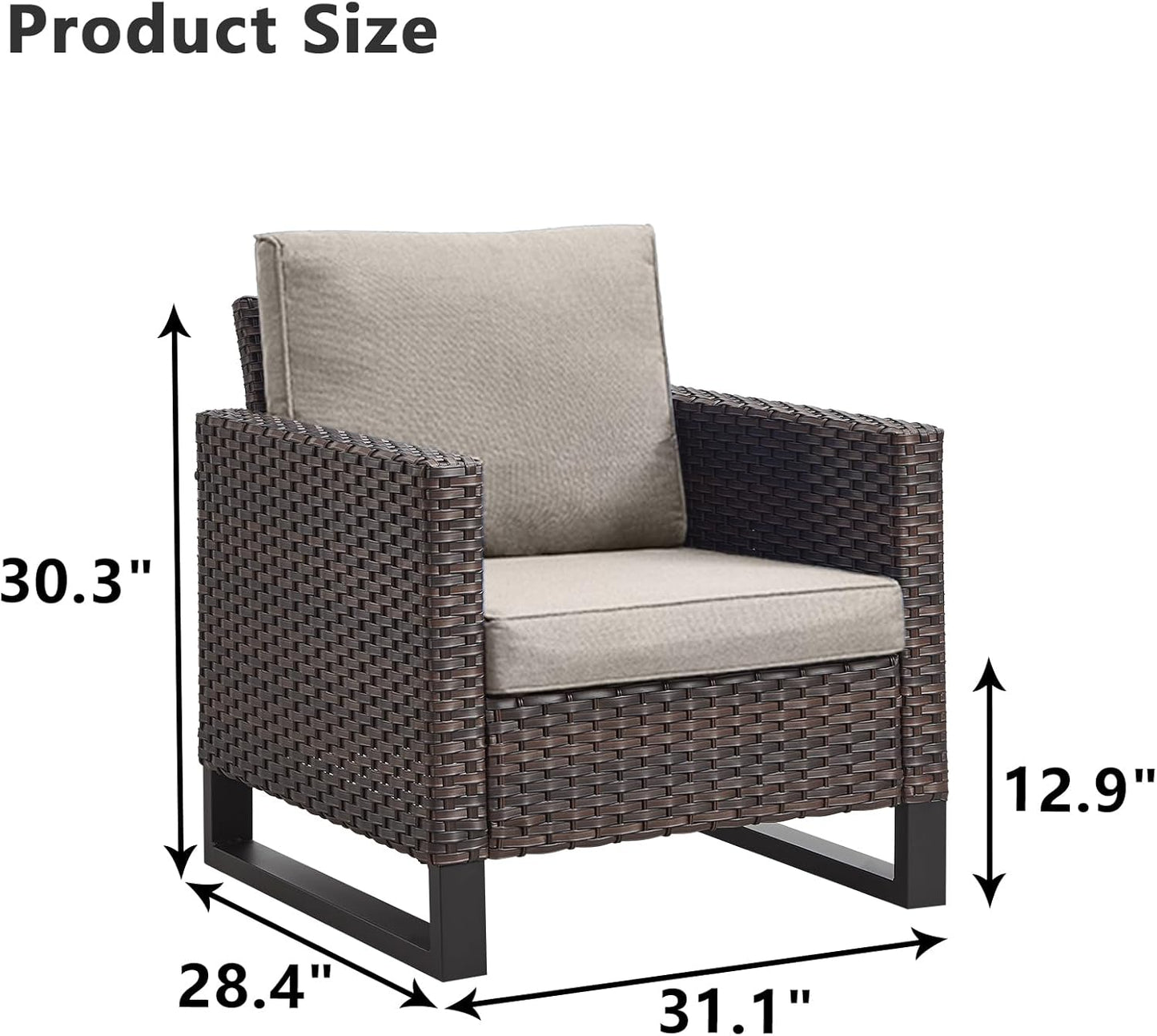 HUMMUH Wicker Patio Chairs Set of 2 High Back Deep Seating Outdoor Chairs with 4inch Seat Cushions for Porch Deck Garden Balcony