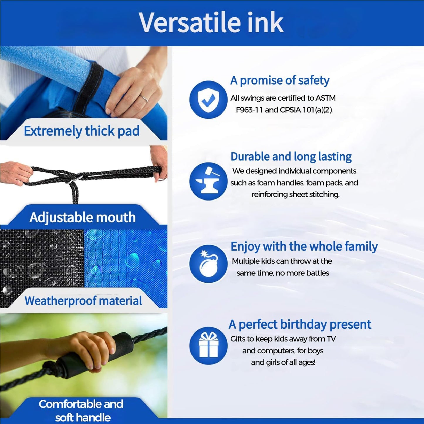 60-Inch Heavy-Duty Rectangle Platform Swing for Backyards - 700lb Capacity Waterproof Outdoor, Kids & Adults Tree Swing (Blue)