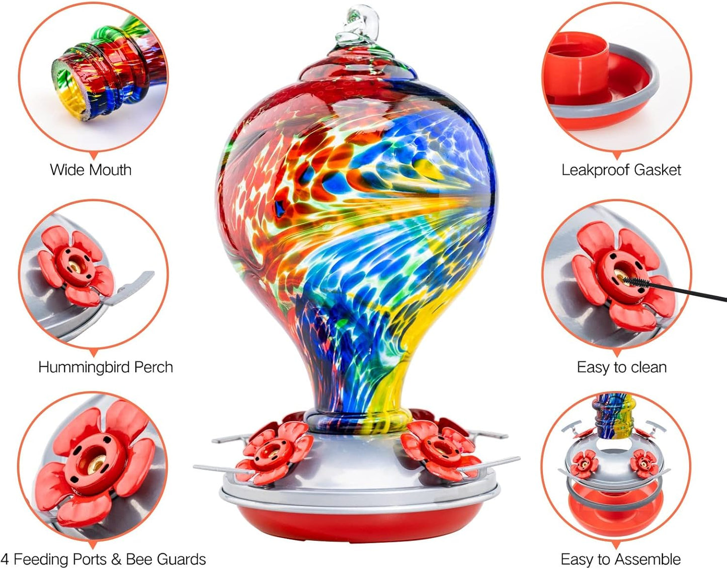 Muse Garden 32OZ Humming Bird Feeder Ant Moat,Gifts for Bird Lover,Gardening Backyard Decor Hummingbird Nectar Capacity,Nebula