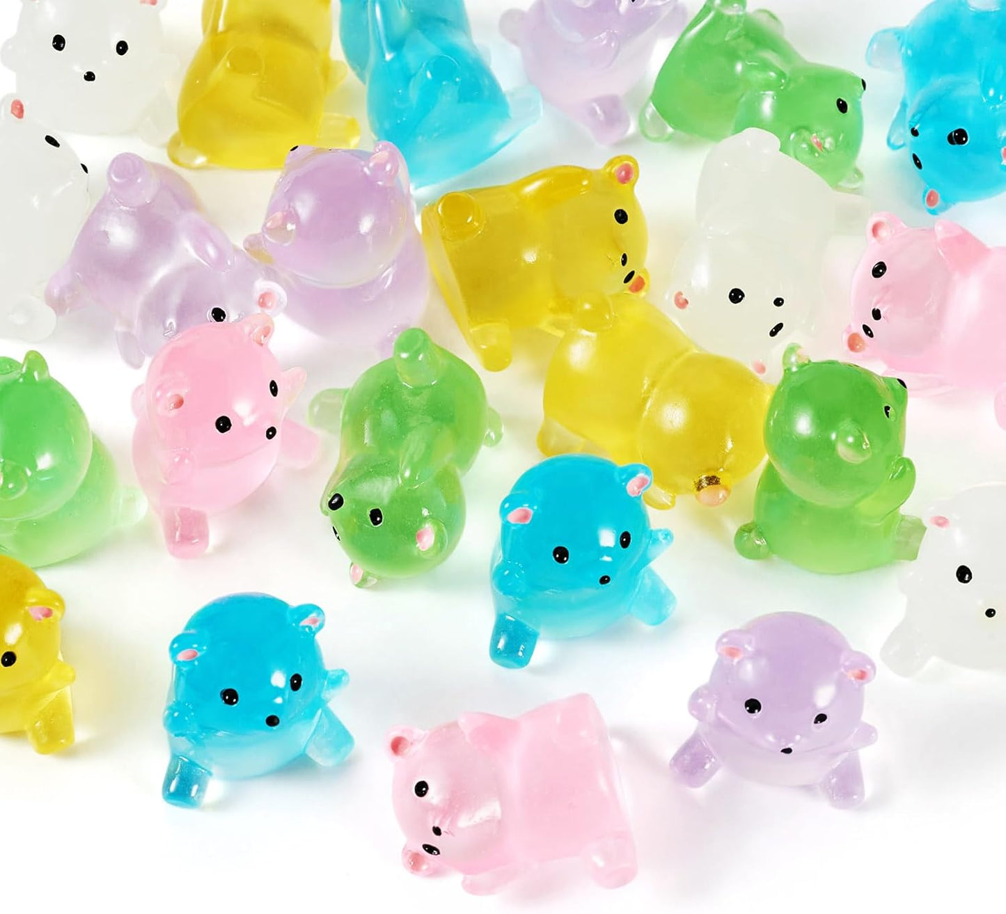 Pandahall 24Pcs Luminous Mini Bear Decoration Glow in The Dark Mini Resin Animals 6 Colors Tiny Bear Figurines Landscape Decoration for Fairy Garden DIY Party Ornament Accessories