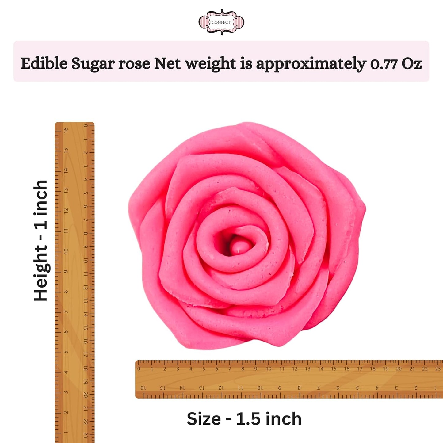 Confect Hot Pink Edible Roses – 12 Pack for Cake & Cupcake Decorating – Vegan, Gluten-Free Floral Toppers for Desserts, Nut-Free & Dairy-Free