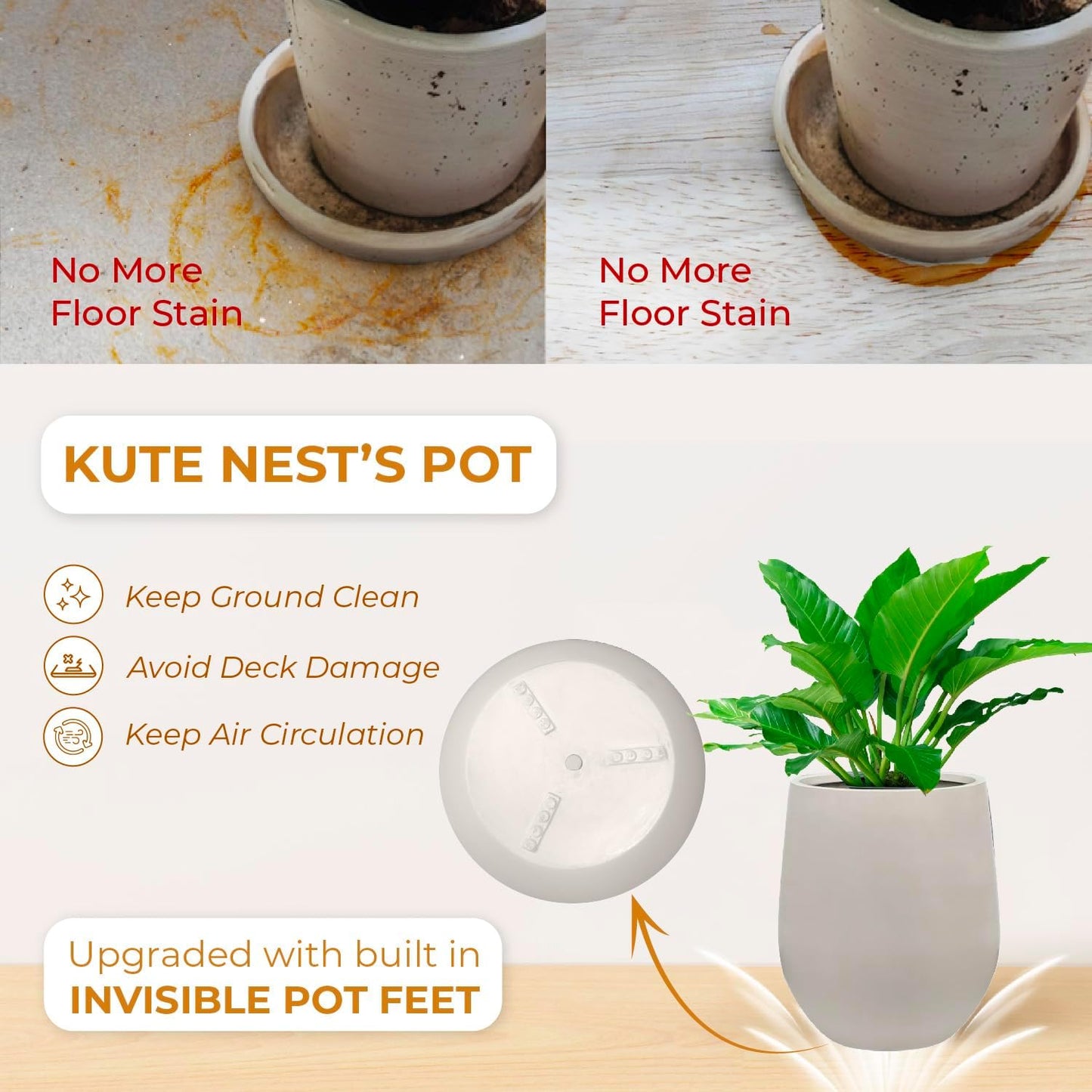 12.5"H x 11.4"D Corso Fiberstone Round Tapered Planter with Drainage Hole, Smooth Finishes, Weather Resistant for Indoor and Outdoor Use, Included 2 Extra Coco Mats (Taupe, 9" Pot Opening)