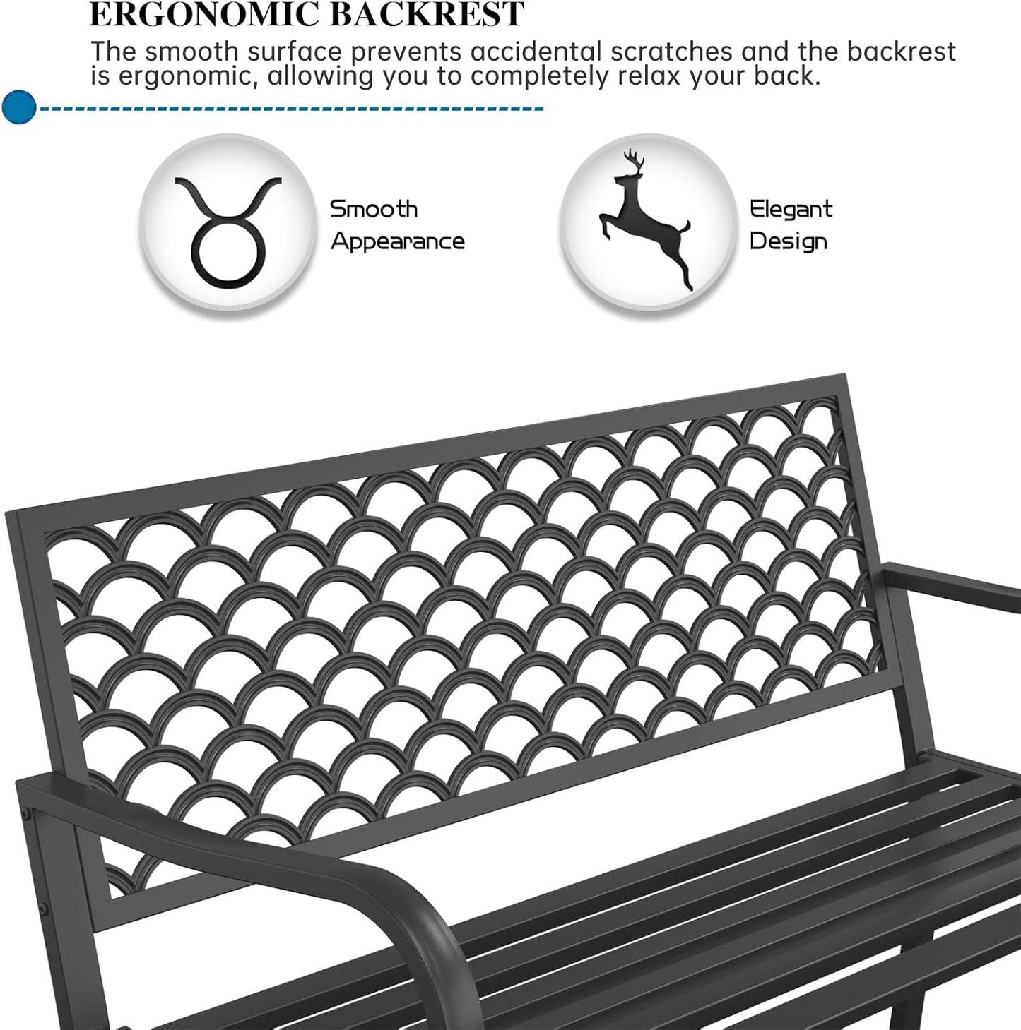 Outdoor Garden Bench Cast Iron Steel Outdoor Bench Clearance Weatherproof Metal Park Bench for Porch, Yard, Lawn, Deck (Scale)