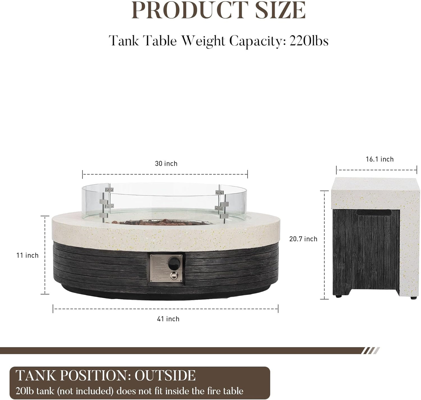 COSIEST 42" Outdoor Propane Fire Pit Table w Tank Cover & Wind Guard, Round Gas Fire Pit Table with Concrete & Wood Grain Design, 50000BTU CSA Certified Fire Tables for Patio, Backyard, Garden