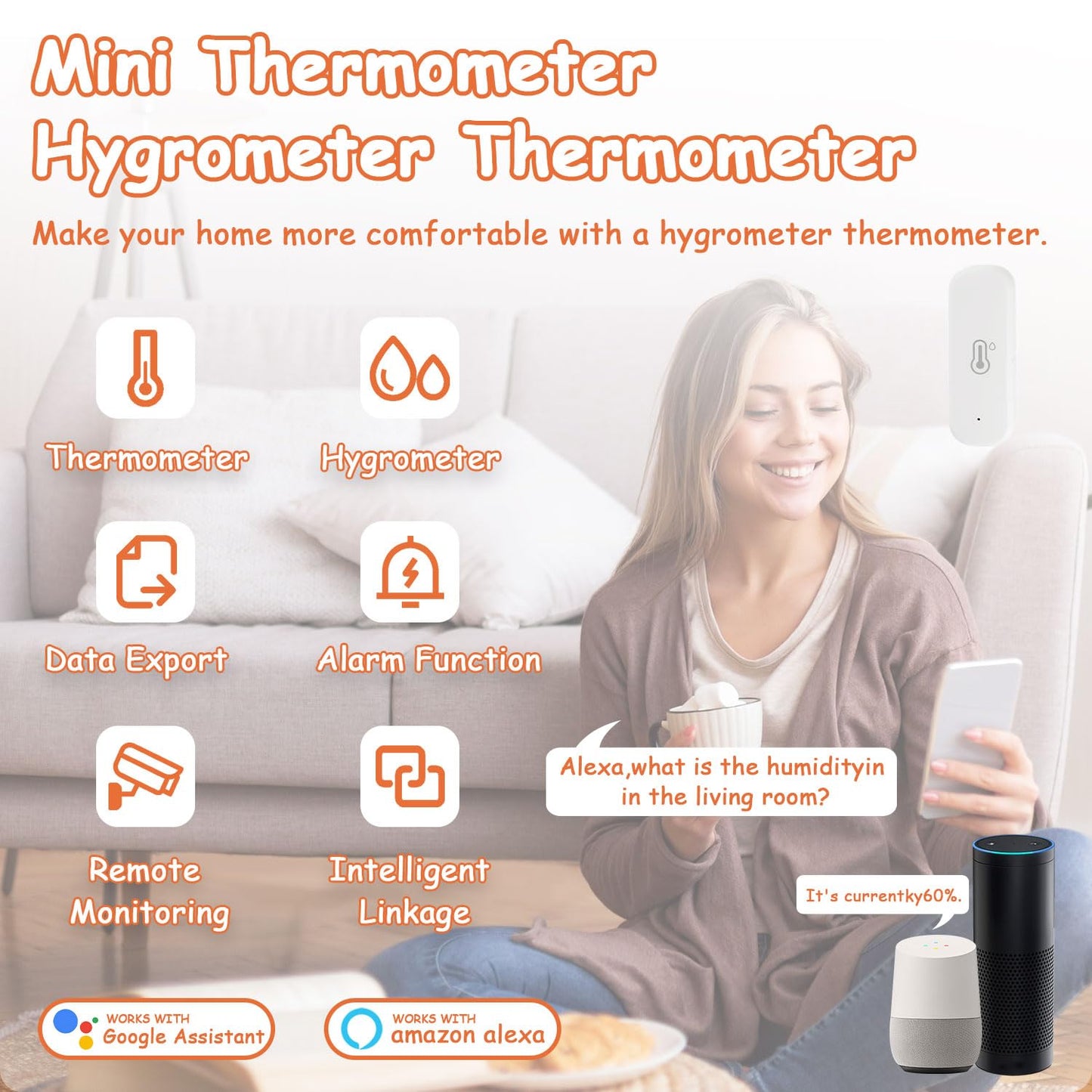 WiFi Hygrometer Thermometer Sensor, Indoor Outdoor Wireless Temperature Humidity Sensor, with Remote Monitor and Alert Compatible with Alexa(4 Pack)