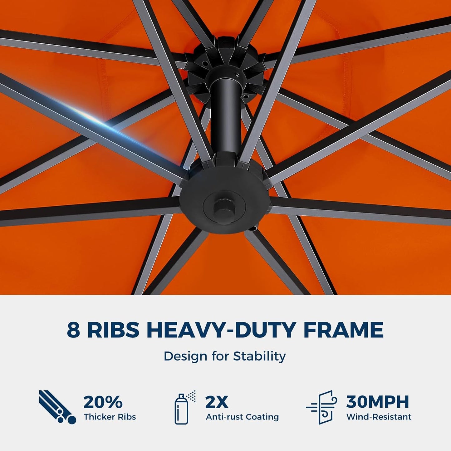 HOMSHADE 10ft Solar Lights Offset Cantilever Patio Umbrella - with Light and Base, LED Lighted Offset Hanging Patio Outdoor Market Umbrella UPF50+ UV Protection with Easy Tilt and Crank (Orange)