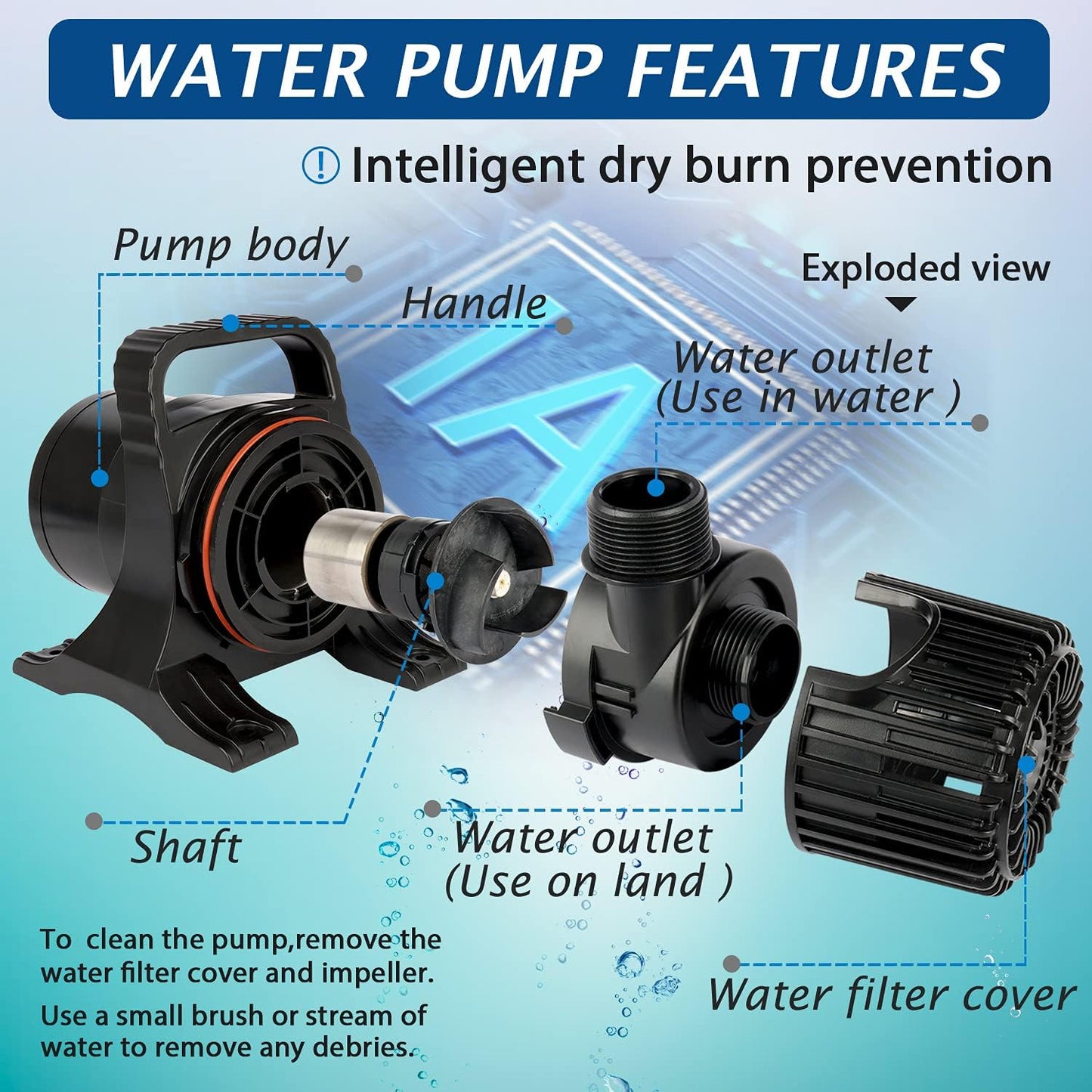 WaterRebirth (2200GPH-120W,UL listed) High Flow Large Fountain Submersible Water Pond Sump Pump Aquarium Electric Waterfall Pump Outdoor PS-2200
