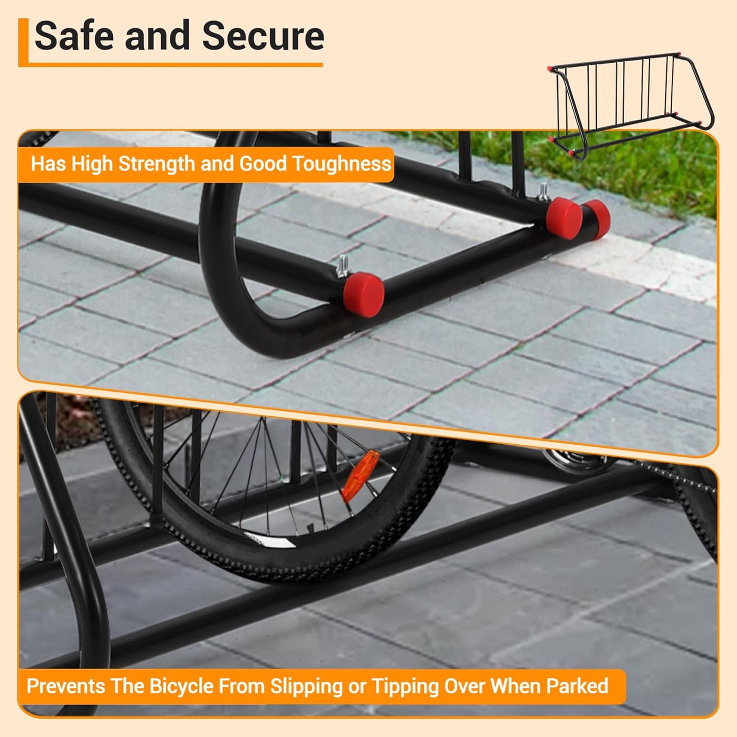 5 Holders Commercial Grid Bike Racks, 60" Length Outdoor Bike Rack, Powder Coated Steel Floor Bike Rack for Garages, Stores, Schools & Universities