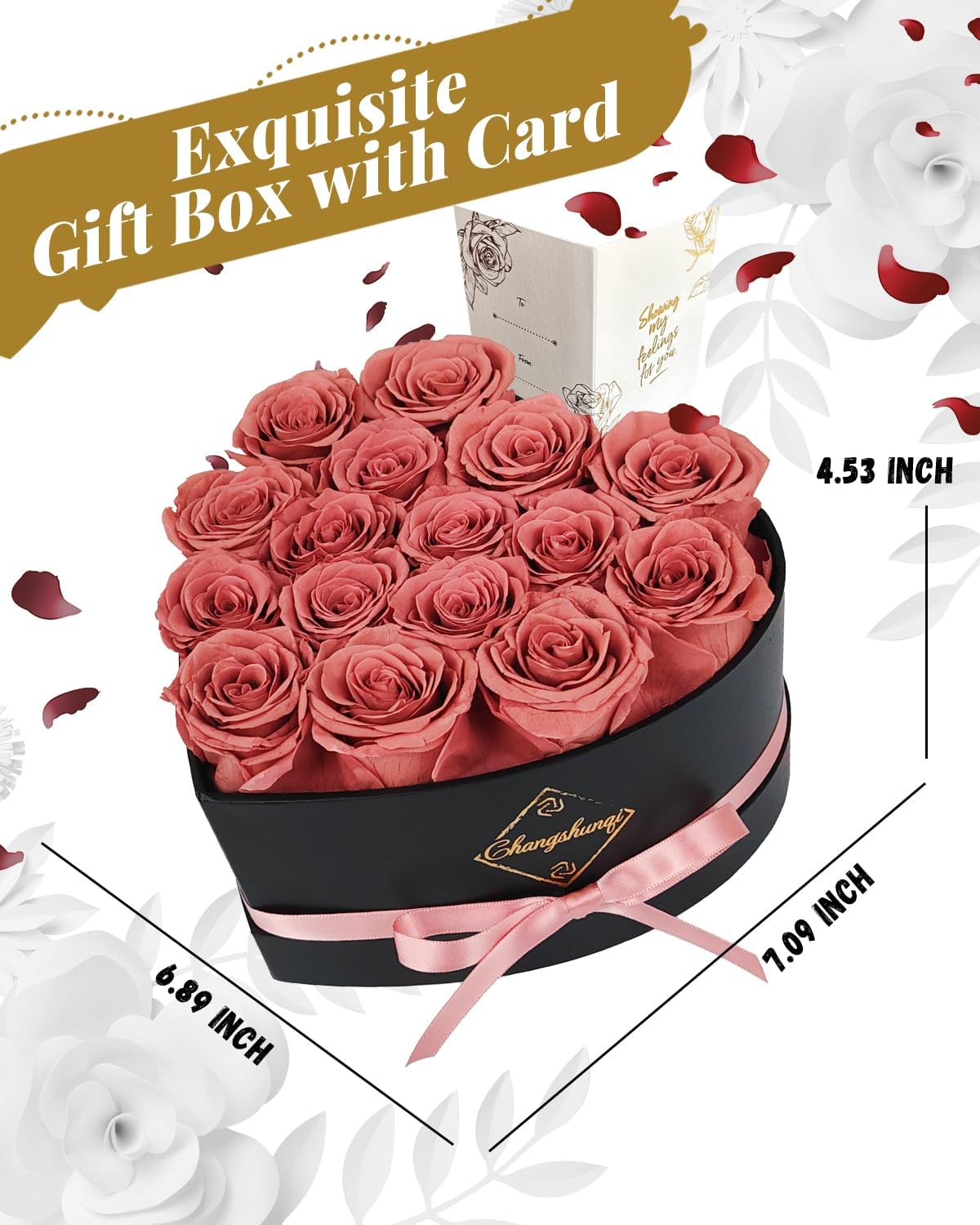 16 Flowers Forever Preserved Roses in Heart Box, Preserved Flowers Womens Birthday Gifts for Women Mothers Rose Gift for Her Romantic Eternal Real Rose for Women Mom Wife