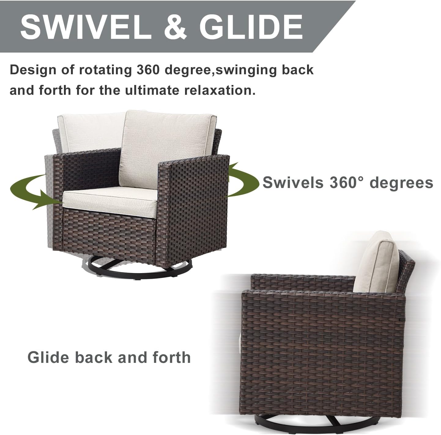 HUMMUH Patio Furniture Set 10 Piece PE Wicker Outdoor Sectional Sofa Set with Patio Swivel Chairs Dinning Table Ottomans for Porch,Garden,Backyard,Deck(Brown/Beige)