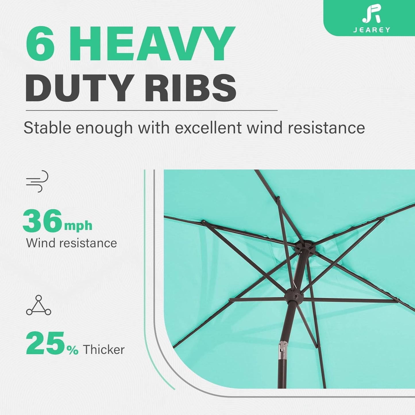 JEAREY 6.5x10 ft Rectangular Patio Umbrellas Outdoor Market Umbrella with Push Button Tilt and Crank, Rectangle Table Umbrella 6 Sturdy Ribs UV Protection for Pool Garden Backyard Deck, Aqua Sky