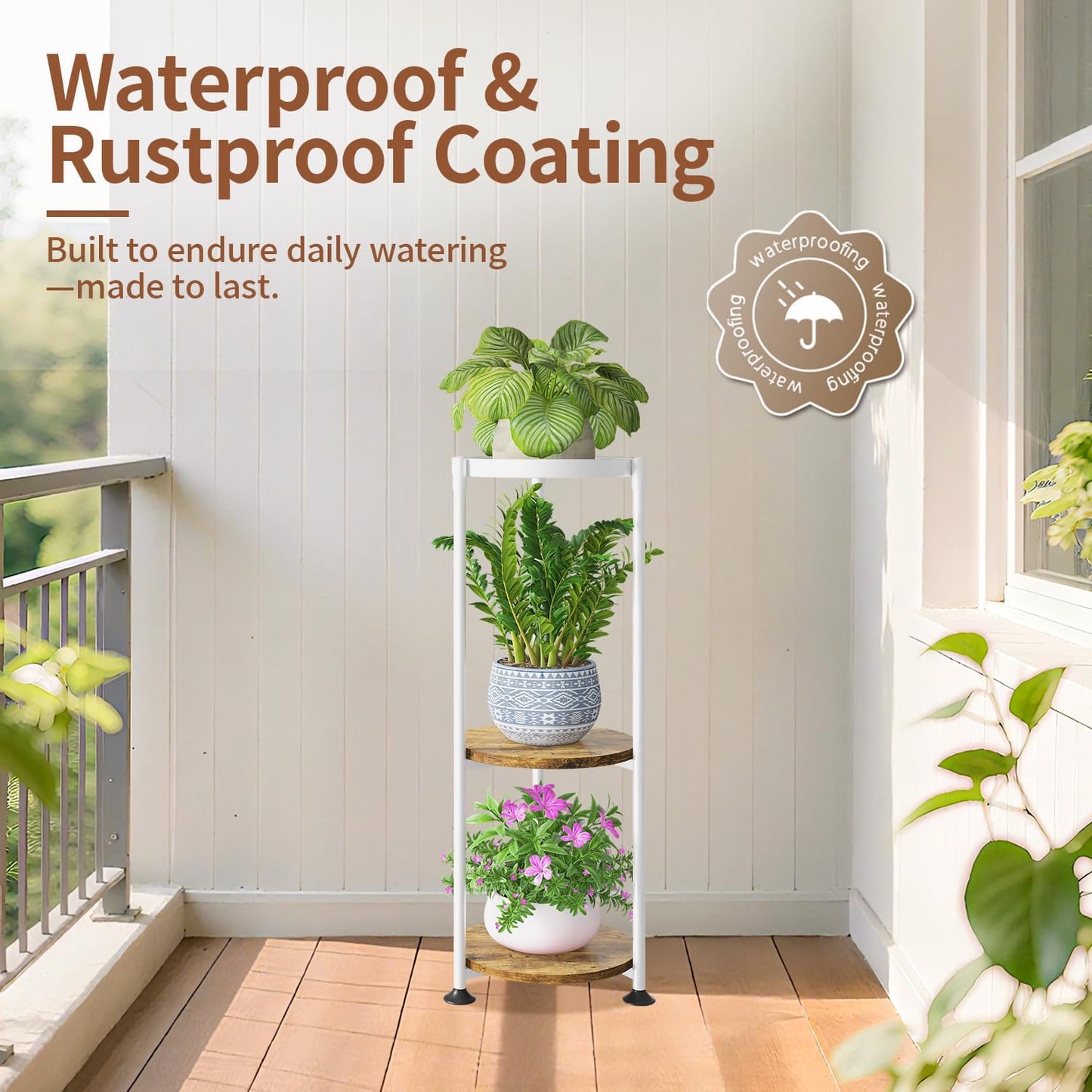 LASZOLA 3 Tier White Plant Stand Indoor for Large Tall Heavy Duty Flower Planter, Metal Vertical Multi Level Rack for Narrow Floor Corner, Sturdy Round Holder Organizer, Modern, Mid Century, Farmhouse