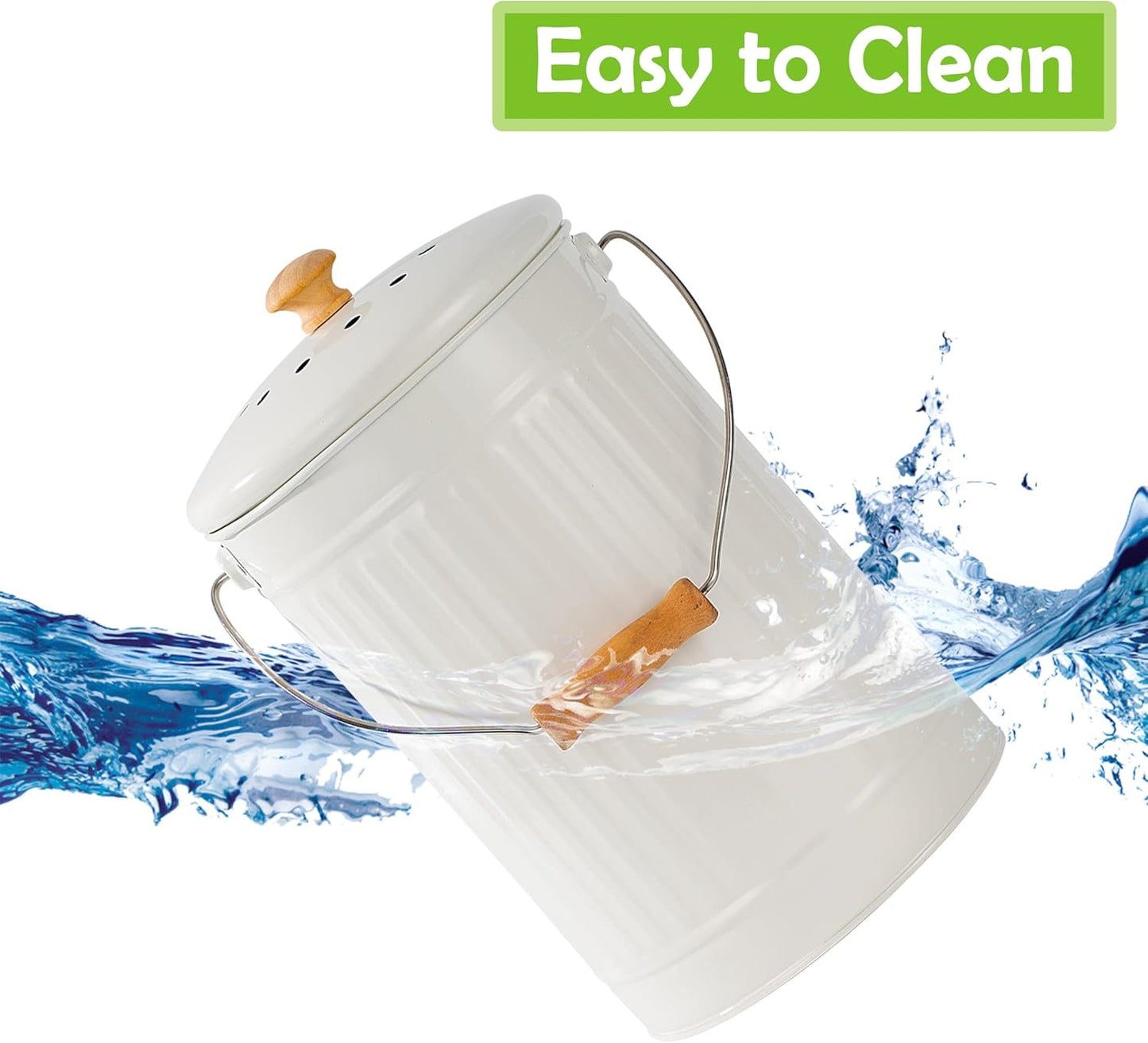 1.7 Gallon Kitchen Compost Bin, Indoor Countertop Compost Bin with Lid, 100% Rust Proof Compost Bucket with Non-Smell Charcoal Filters (White)