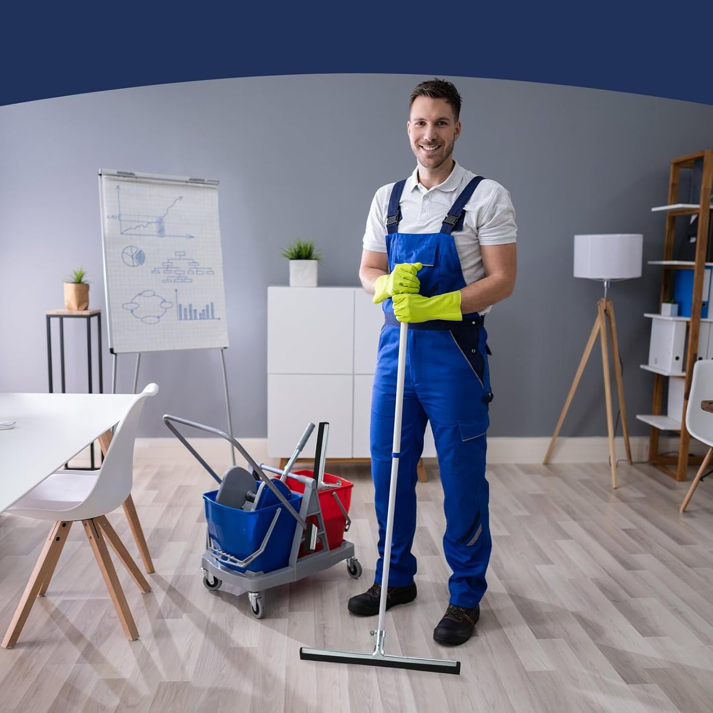 Lasnten 4pcs Double Foam Floor Squeegee for Concrete Industrial Floor Scrubber Stainless Steel Cleaning Squeegee with Rubber Heavy Duty Broom EVA Foam Blade for Garage Window Pool (18 Inch)