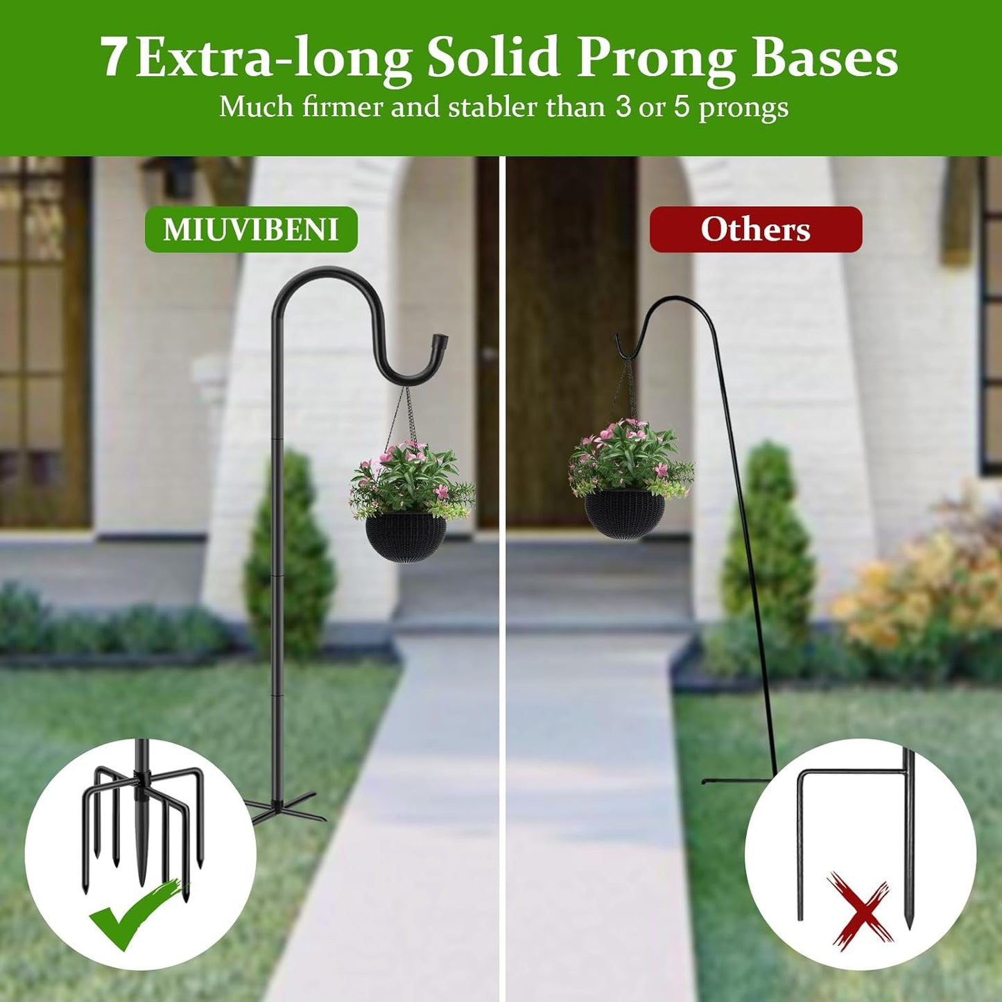 84" Shepherds Hooks for Outdoor with 7 Prongs Base, Heavy Duty Bird Feeder Pole for Hanging Lantern, Hummingbird Feeder, Shepherds Hook for Bird Feeders for Outside,1 Pack, Black