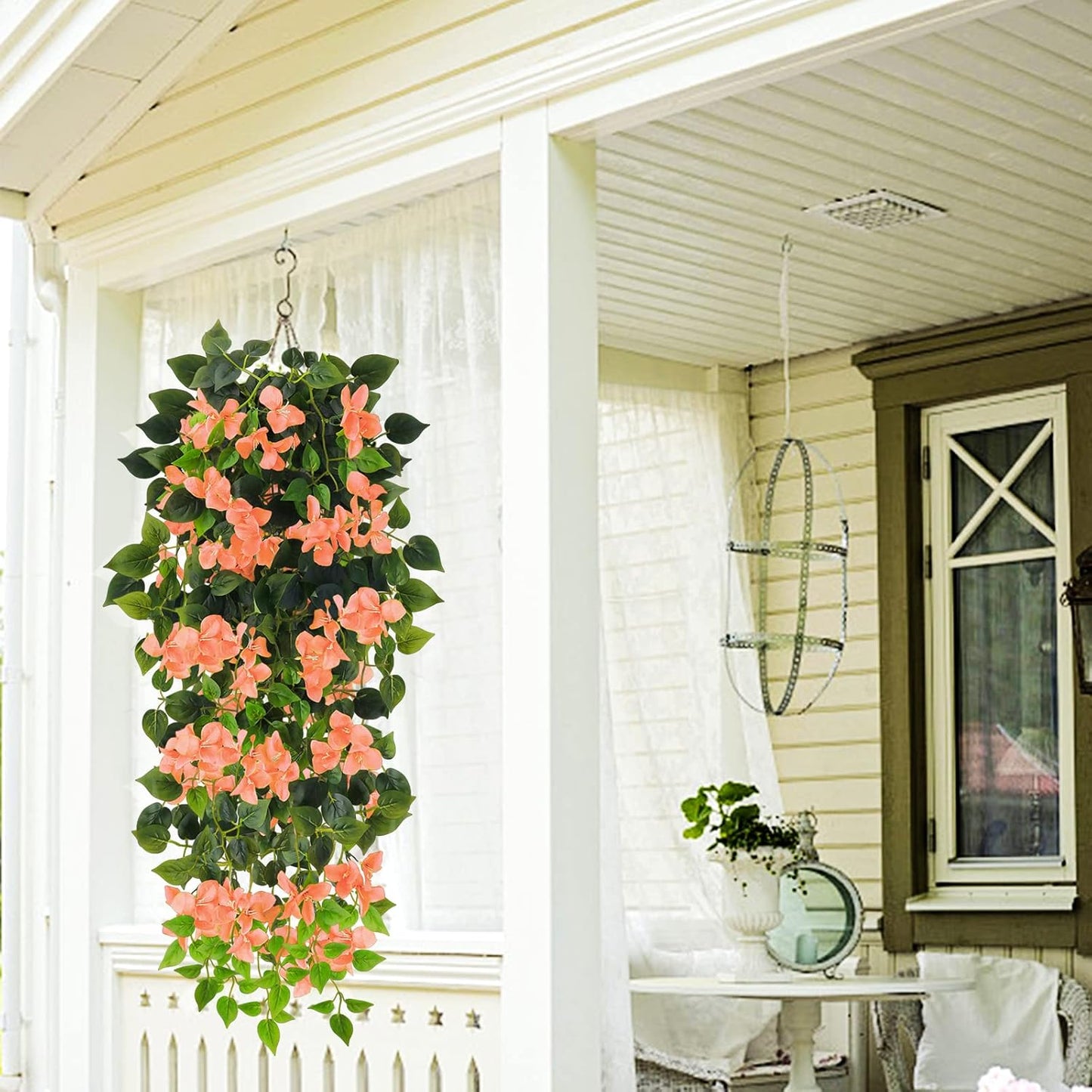 Artificial Hanging Flowers Bougainvillea, UV Resistant Fake Plastic Faux Flower Fabric Vine for Indoor Outdoor Garden Porch Eave Wedding Wall Décor Fall Decorations