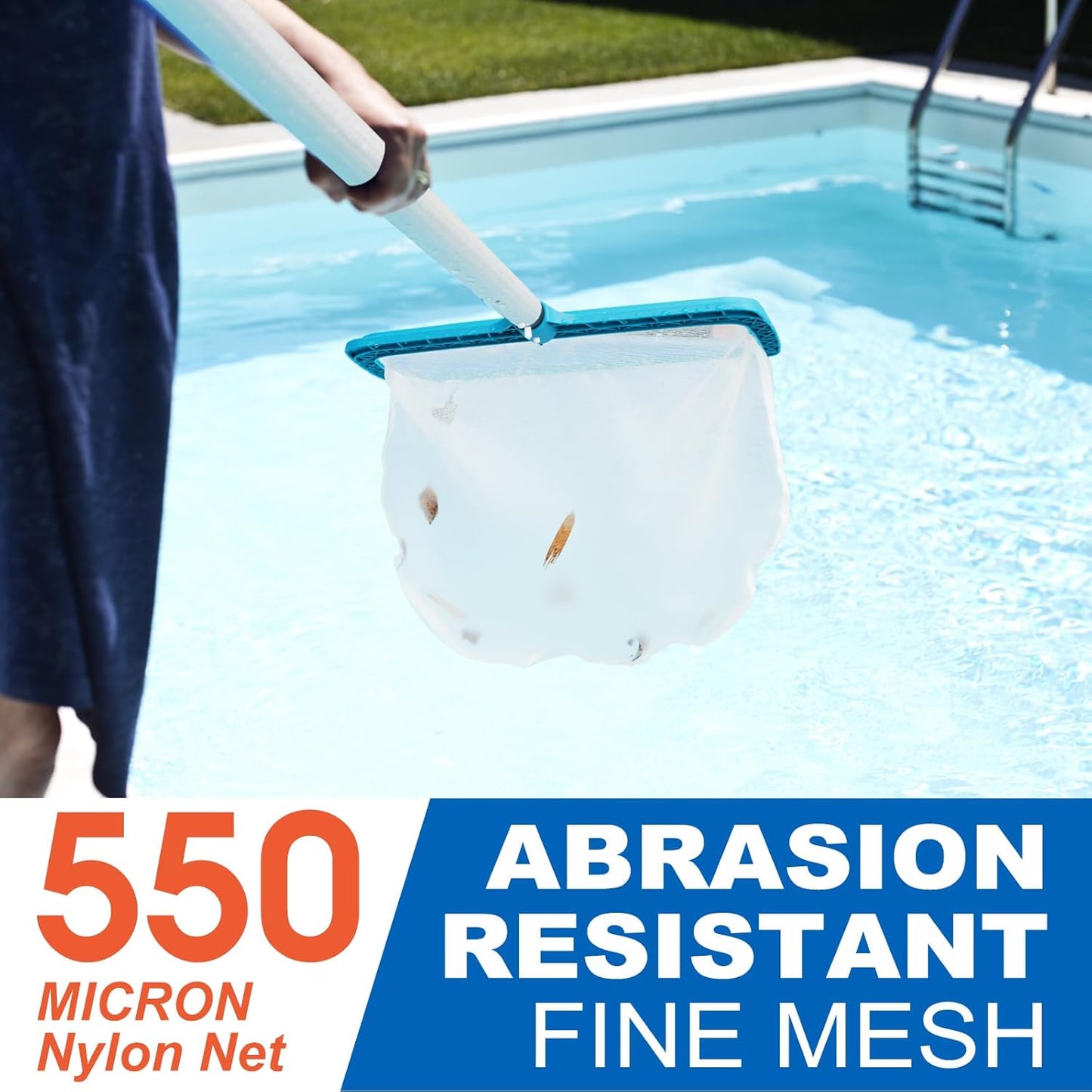 POOLWHALE Professional Pool Skimmer Net, Upgraded Extra Wide Scoop Edge, Swimming Leaf Rake with Ultra Fine Mesh Deep Nylon Net Bag - Pool Nets for Cleaning Leaves, Debris (Not Pole)